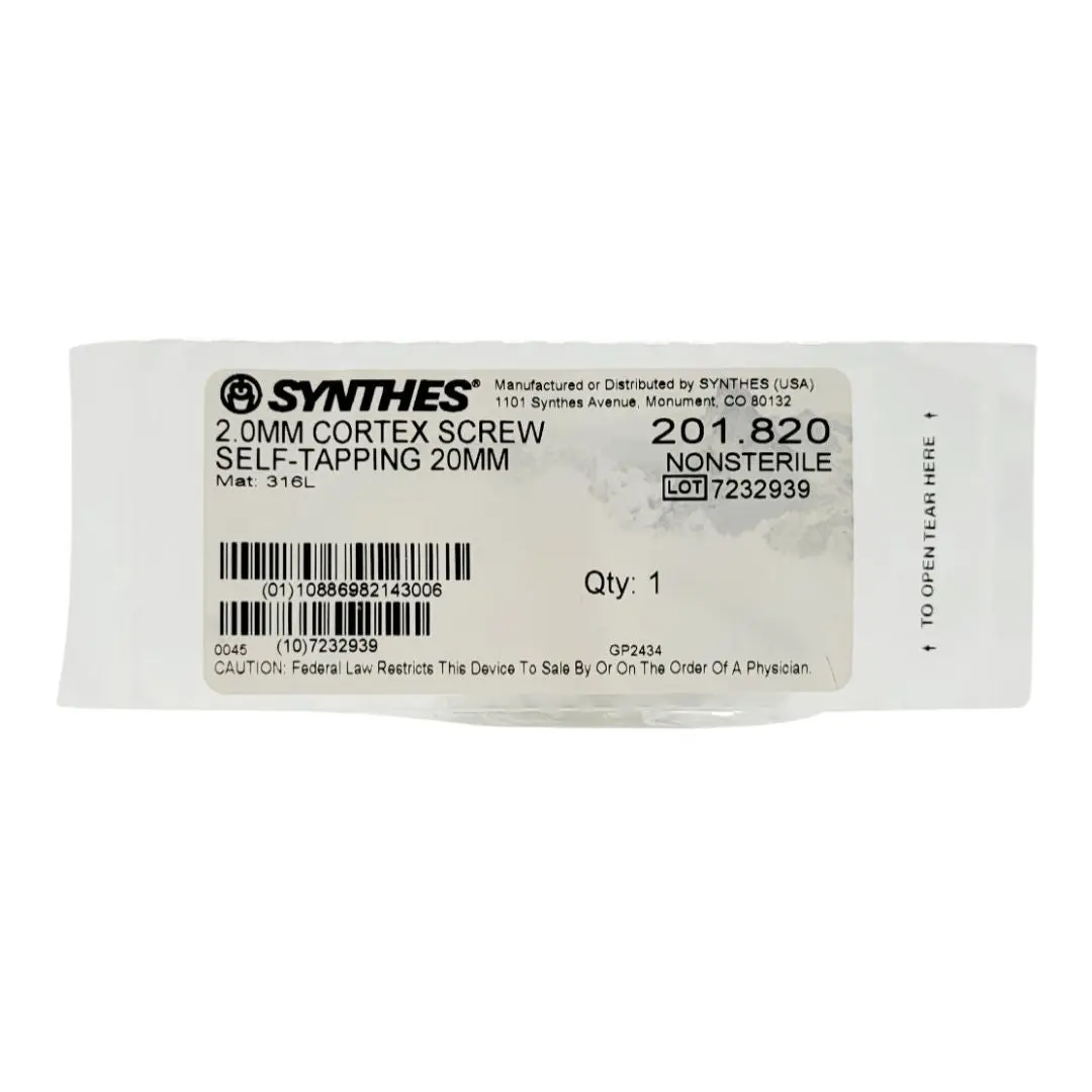 Synthes 201.820 2.0mm Cortex Screw Self-Tapping 20mm