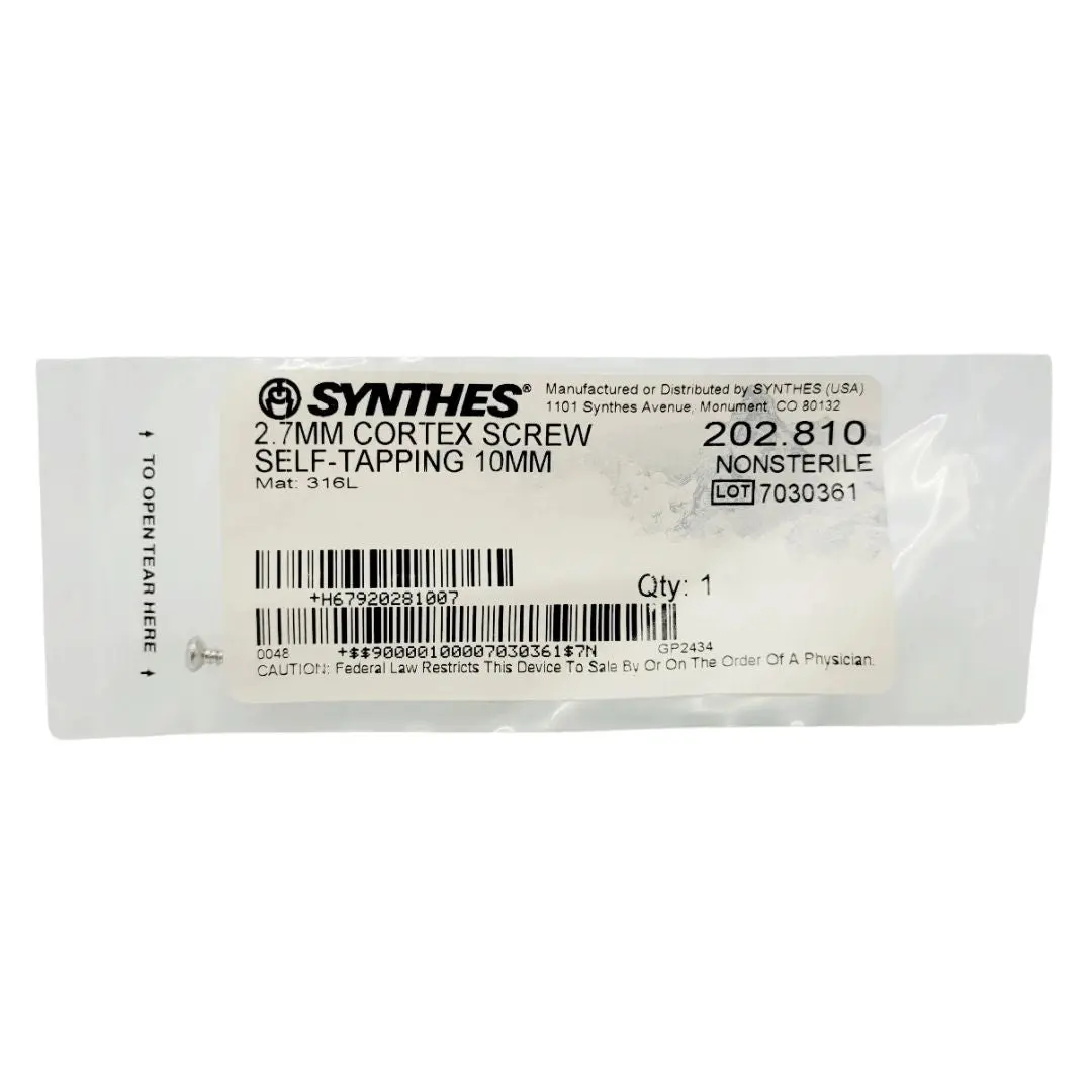 Synthes 202.810 2.7mm Cortex Screw Self-tapping 10mm