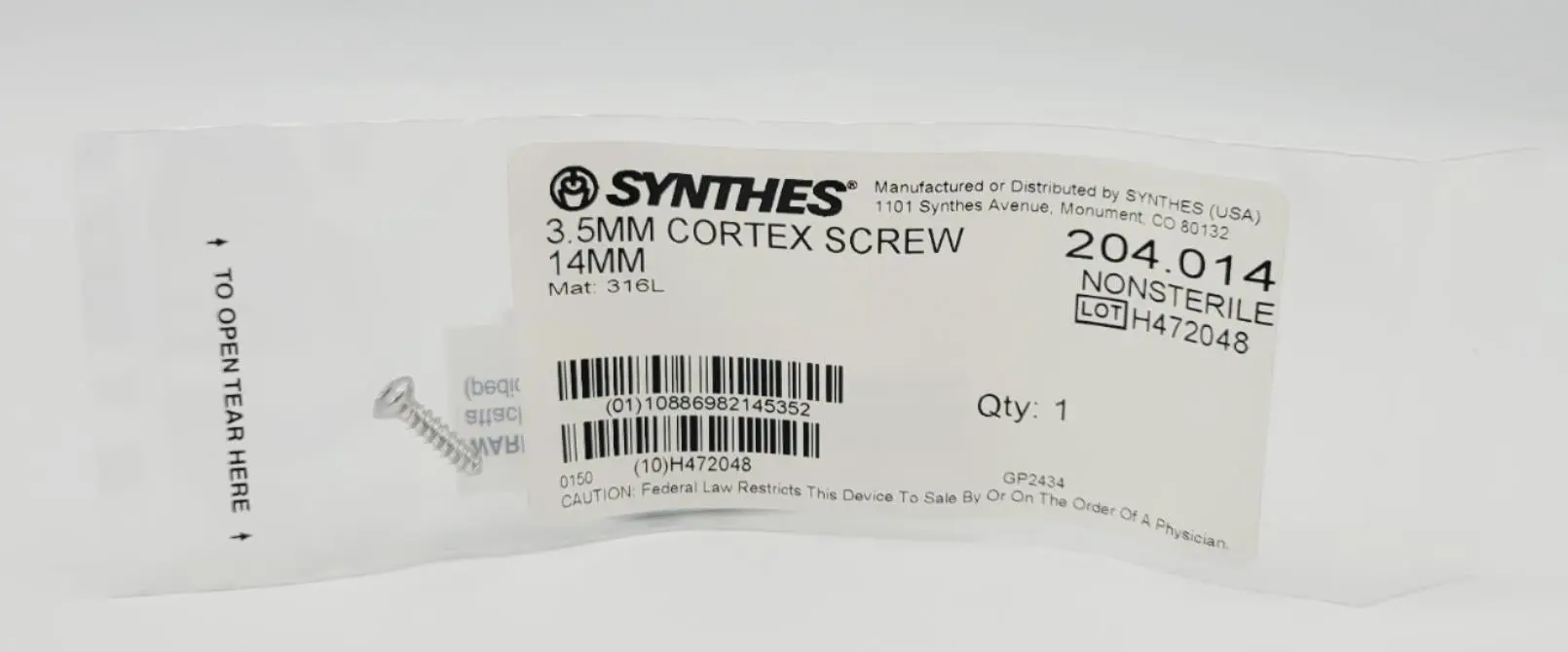 Synthes 204.014 3.5mm Cortex Screw 14mm - Image 2