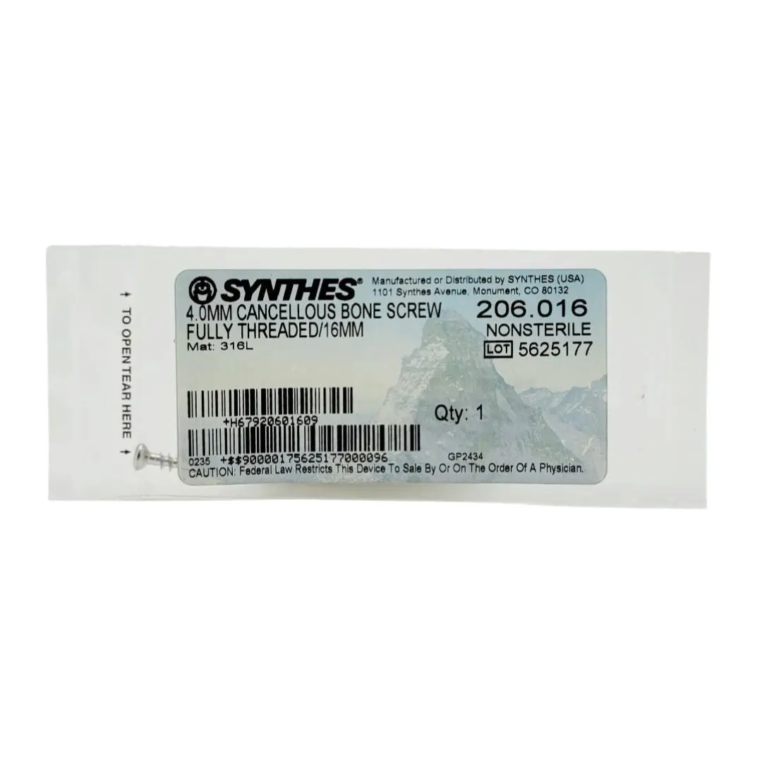 Synthes 206.016 4.0mm Cancellous Bone Screw Fully Threaded/16mm