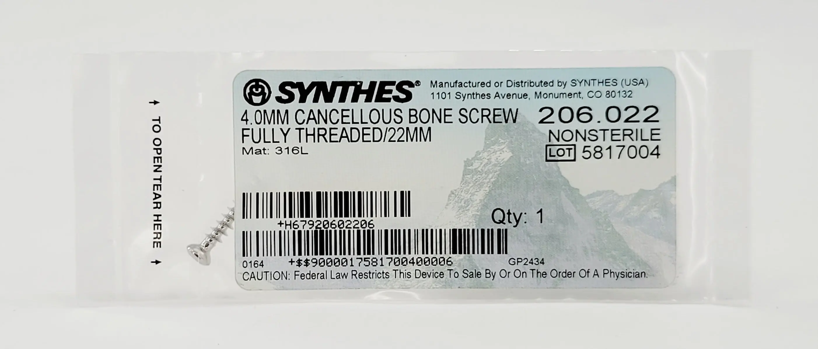 Synthes 206.022 4.0mm Cancellous Bone Screw Fully Threaded/22mm - Image 2