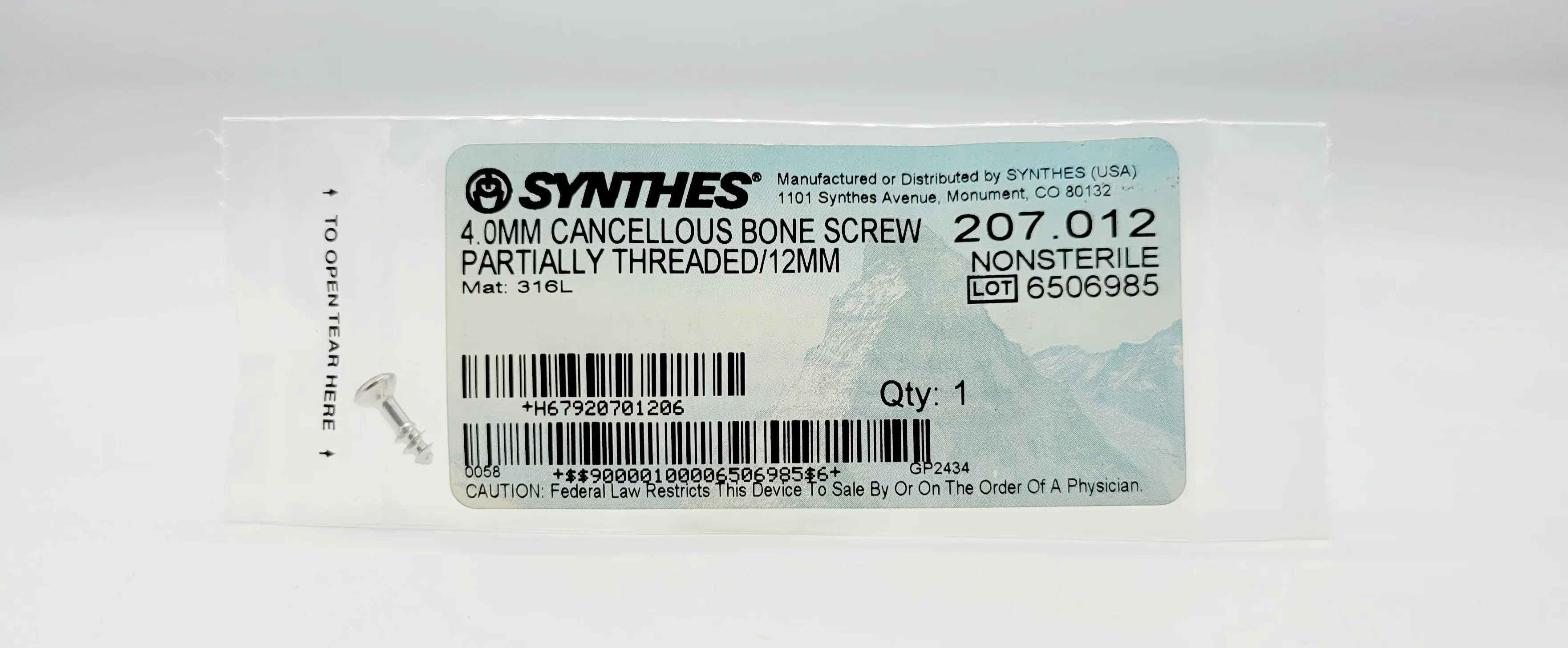 Synthes 207.012 4.0mm Cancellous Bone Screw Partially Threaded/12mm - Image 2