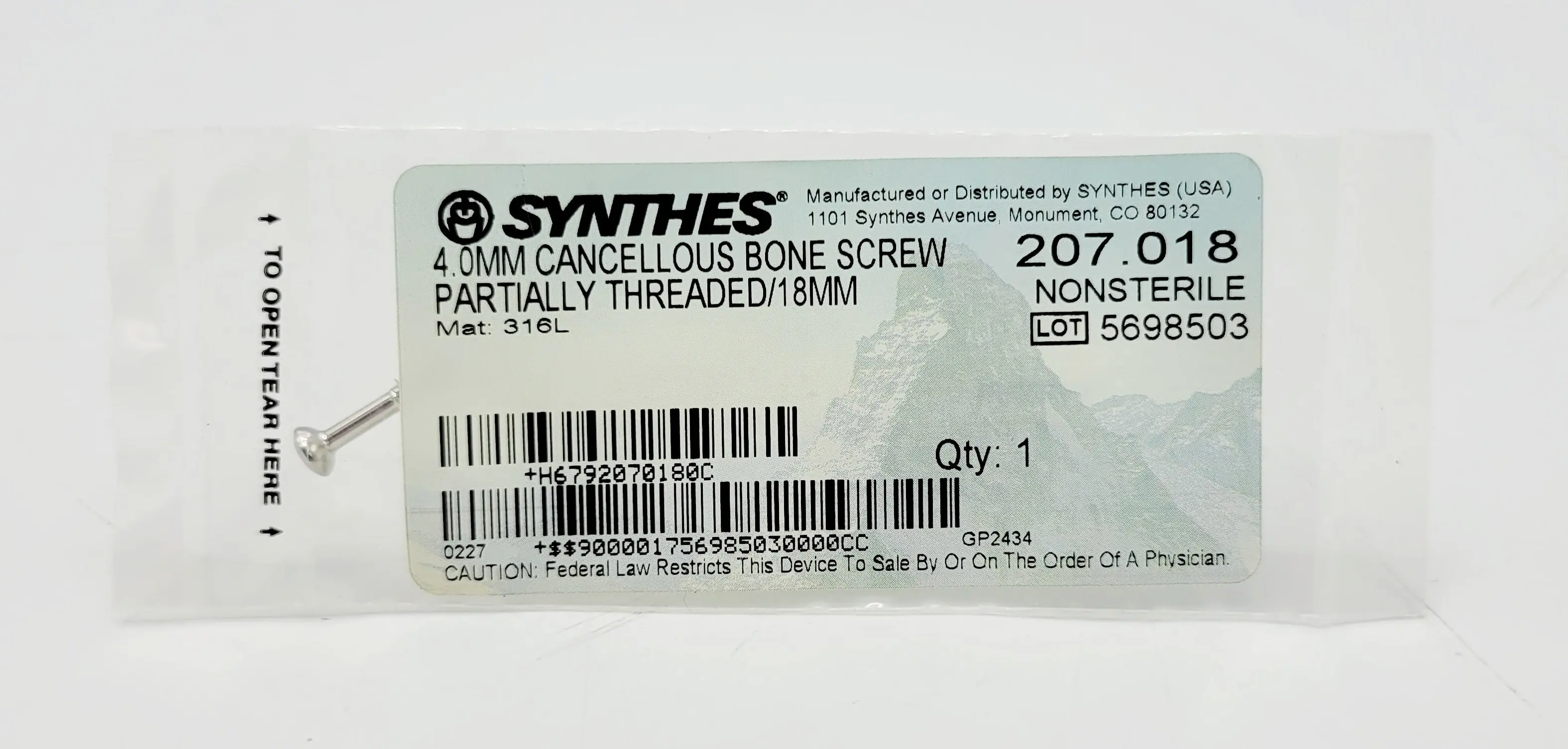 Synthes 207.018 4.0mm Cancellous Bone Screw Partially Threaded/18mm - Image 2