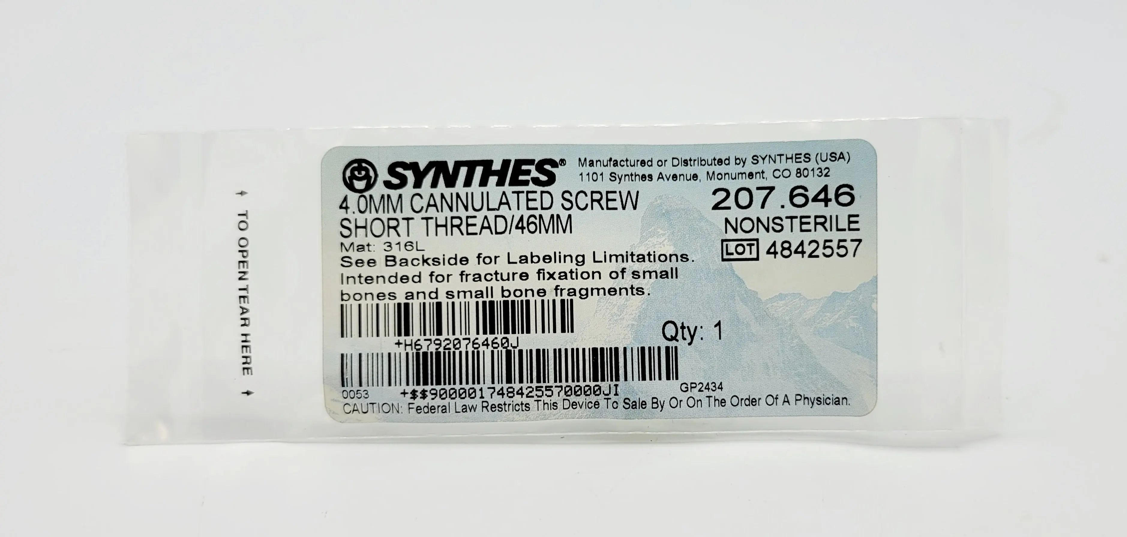 Synthes 207.646 4.0mm Cannulated Screw Short Thread/46mm - Image 2