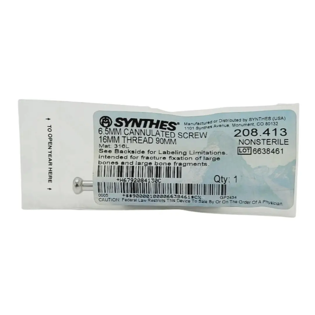 Synthes 208.413 6.5mm Cannulated Screw 16mm Thread 90mm