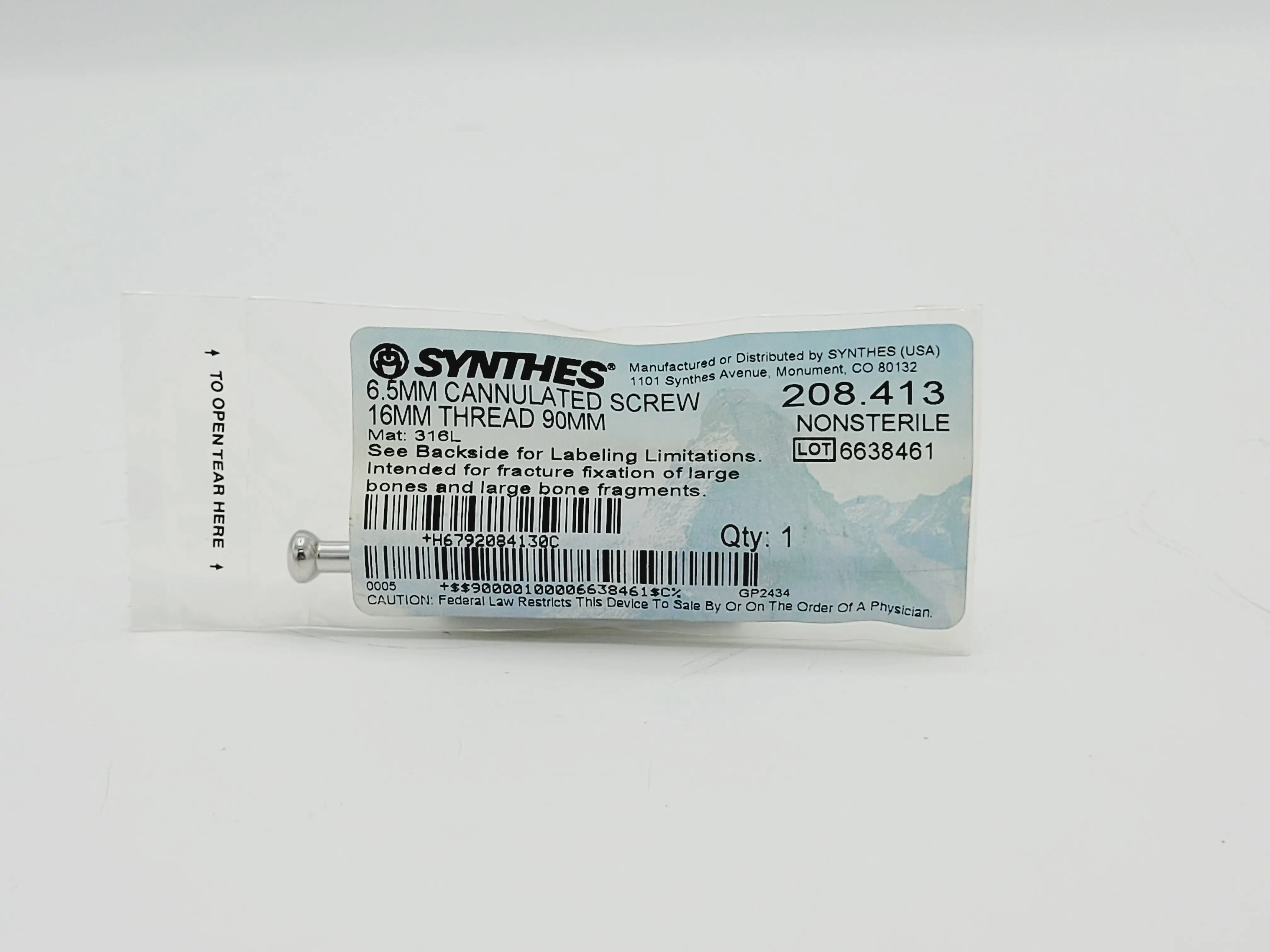 Synthes 208.413 6.5mm Cannulated Screw 16mm Thread 90mm - Image 2
