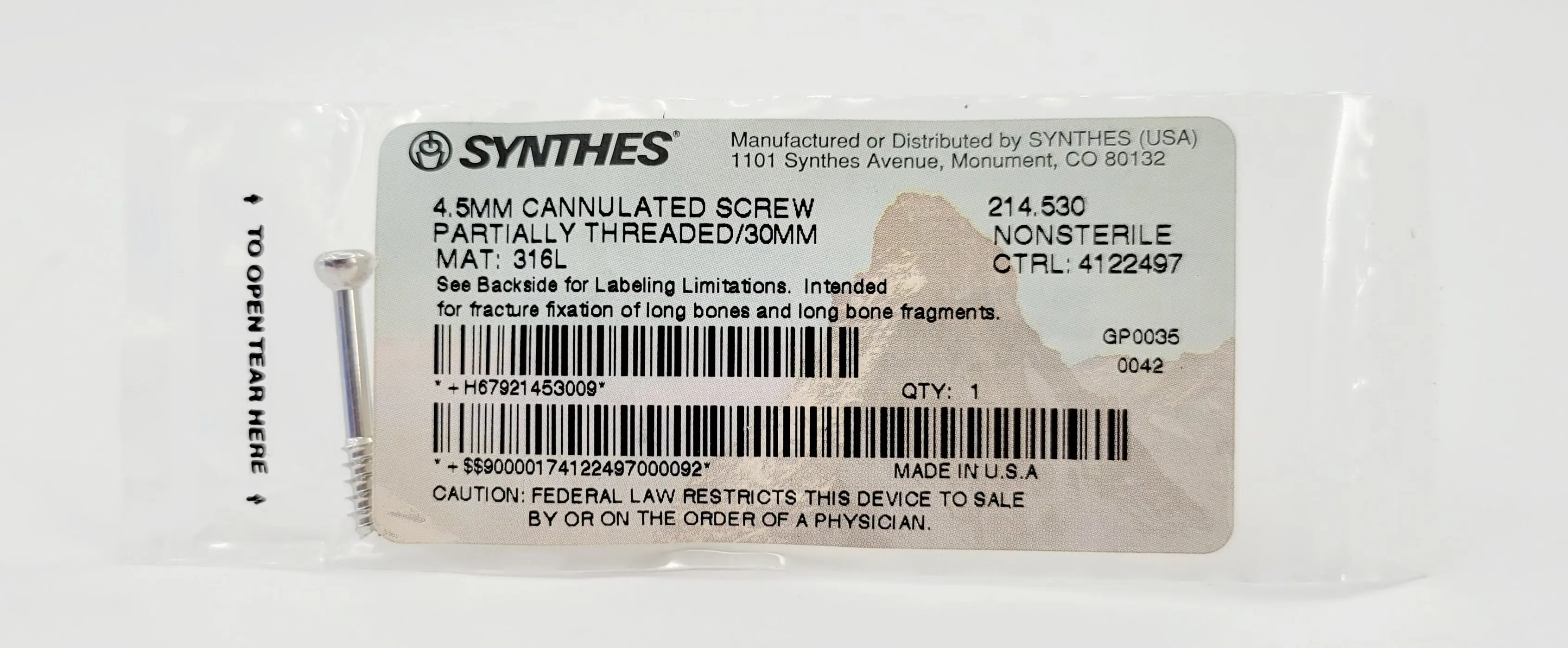 Synthes 214.530 4.5mm Cannulated Screw Partially Threaded/30mm - Image 2