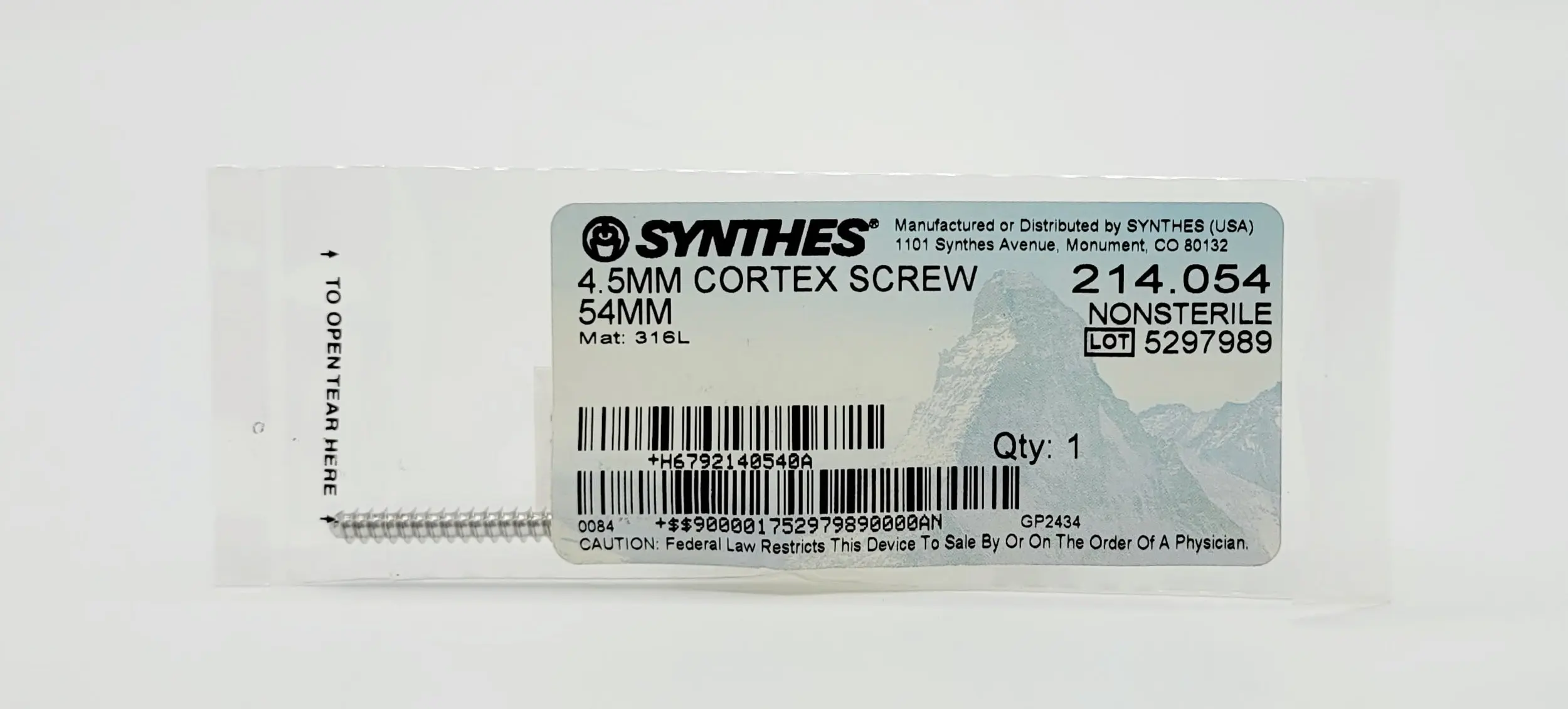 Synthes 214.054 4.5 dia. x 54 mm Cortex Screw 54mm - Image 2