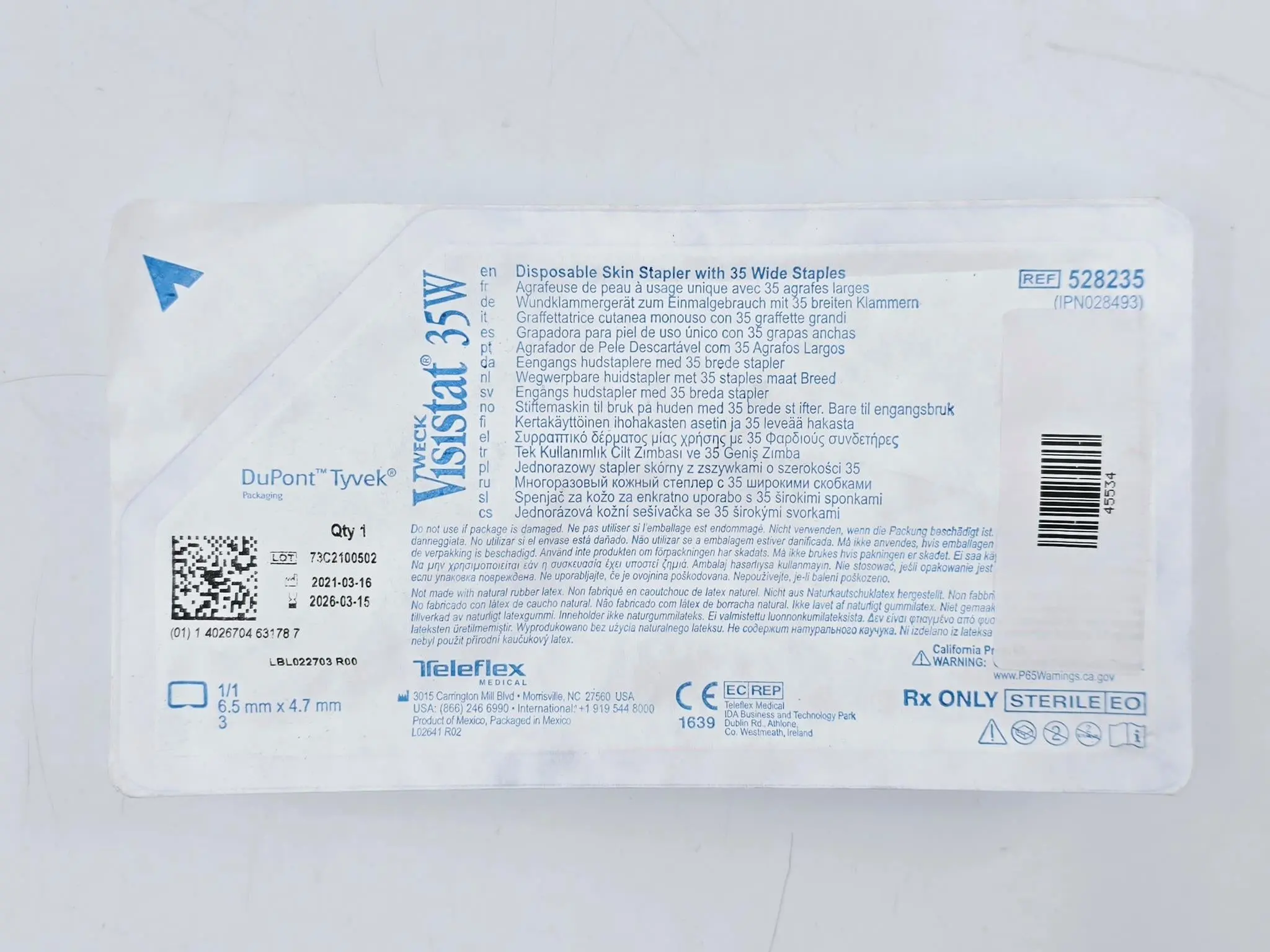 Teleflex Weck IPN028493 Visistat 35W Disposable Skin Stapler w/ 35 Wide Staples - Image 2