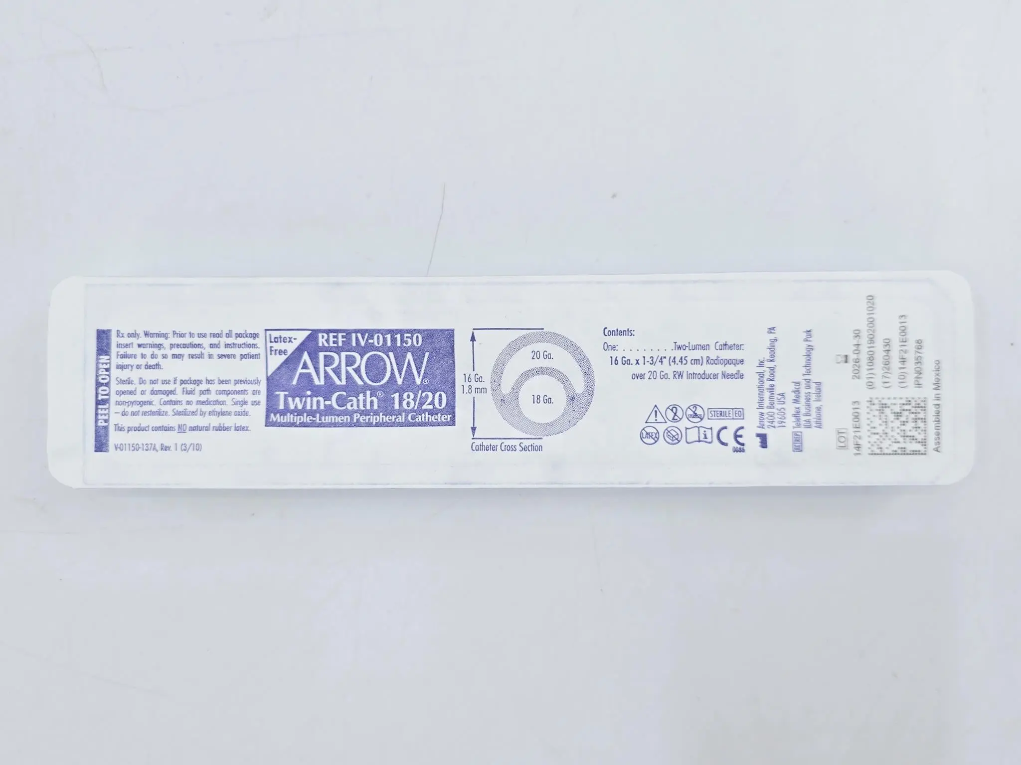 Arrow IV-01150 Twin-Cath 18/20 Multiple Lumen Peripheral Catheter BX/25 - Image 2
