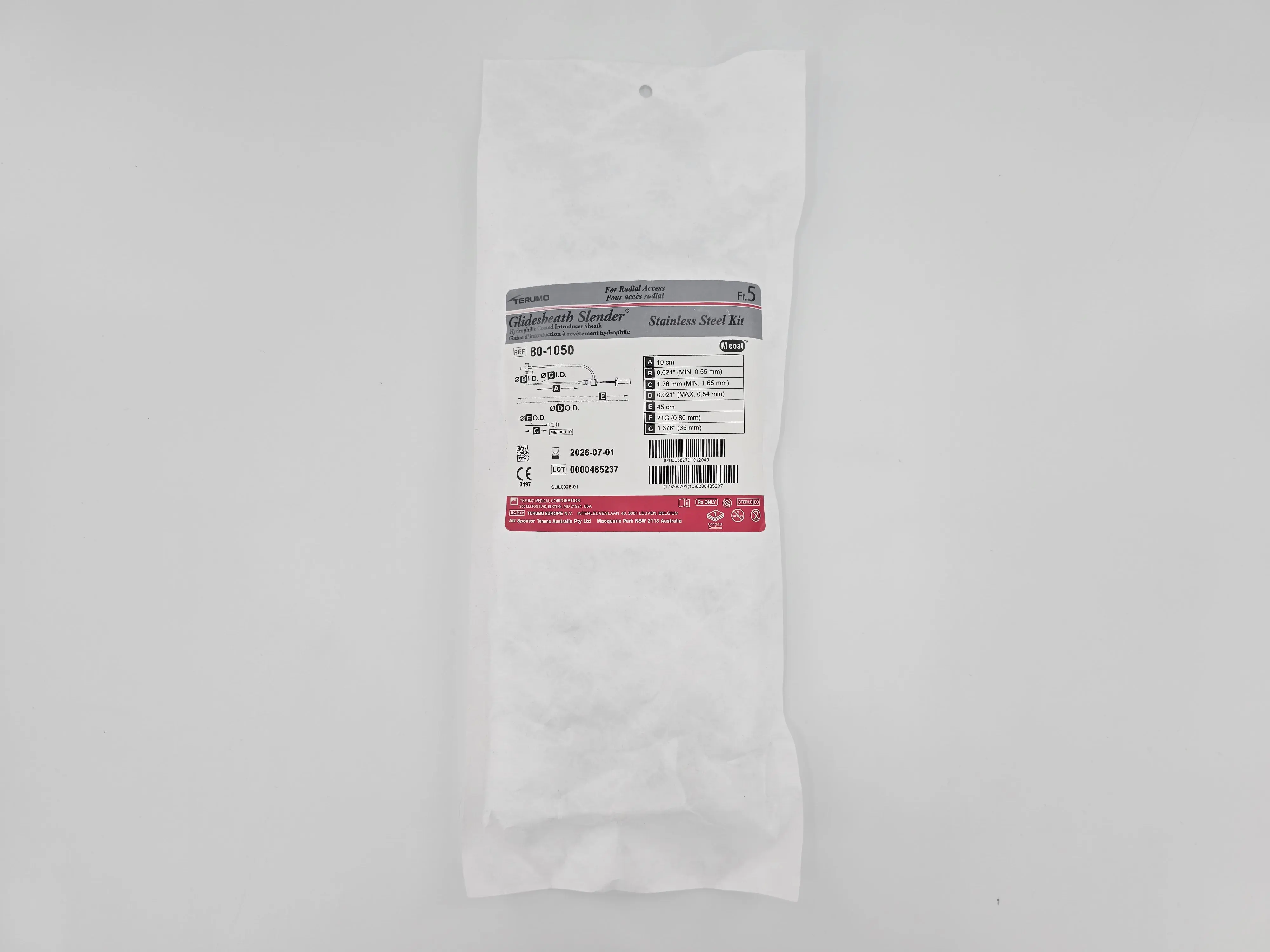 Terumo Glidesheath 80-1050 Glidesheath Slender Hydrophilic Coated Introducer Sheath 5Fr. Stainless Steel Kit - Image 2