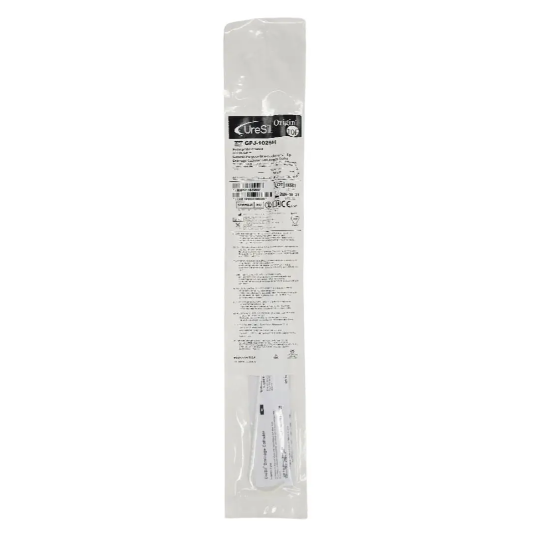 UreSil GPJ-1025H 10F Hydrophilic-Coated Origin GP General-Purpose Non-Locking "J" Tip Drainage Catheter w/ Depth Marks