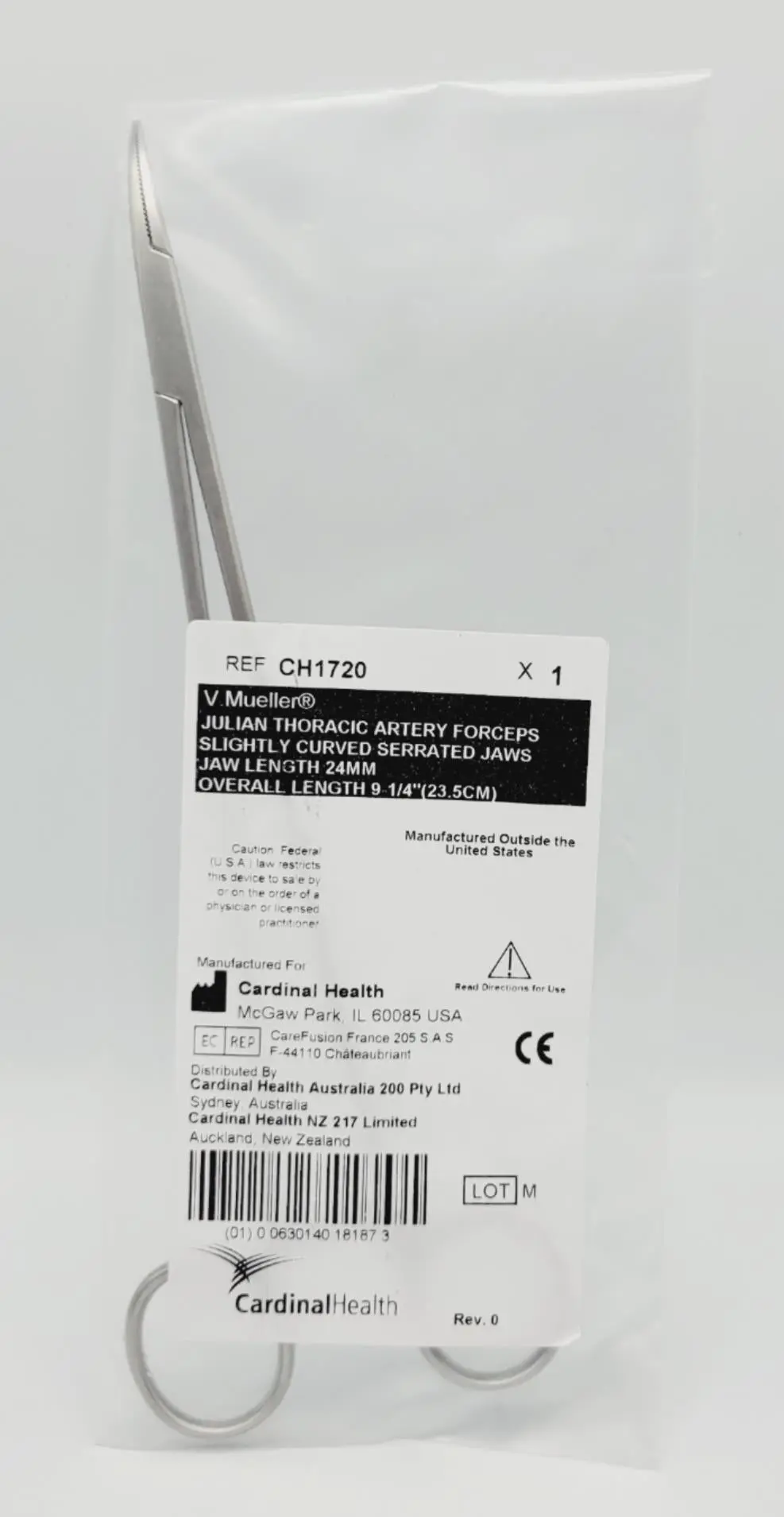 V. Mueller CH1720 Julian Thoracic Artery Forceps Slightly Curved Serrated - Image 2
