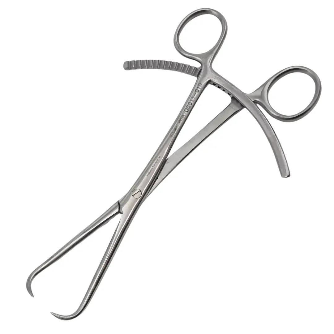 V. Mueller OS911-010 Bone Reduction Forceps Curved 1x1 Sharp Tip Prongs 8"