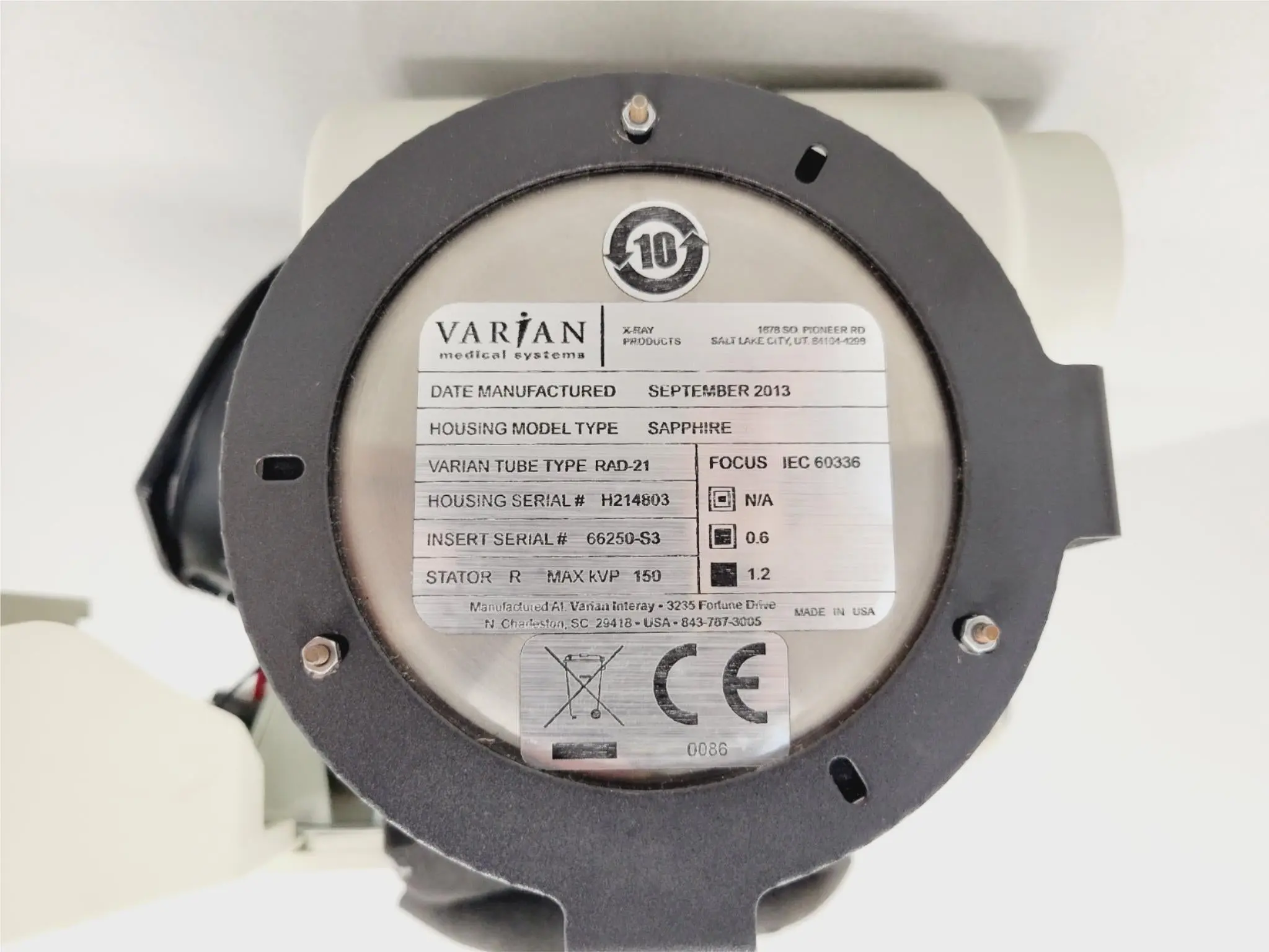 Varian RAD-21 Sapphire Imaging Tube Date of Manufacture 09-2013 - Image 5