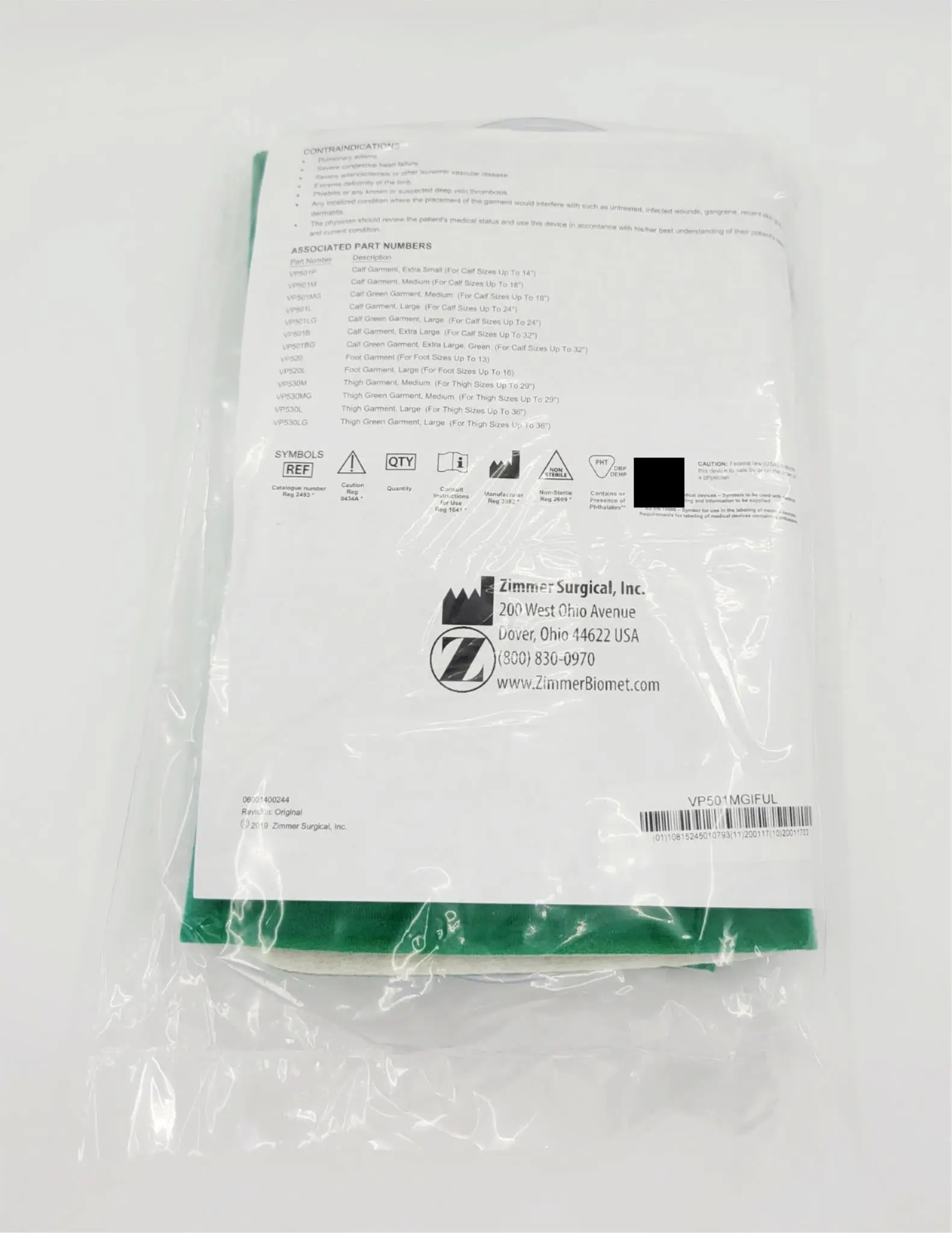 Zimmer VP501MG Vaspress Compression Therapy Green Calf Garment Medium - Image 2