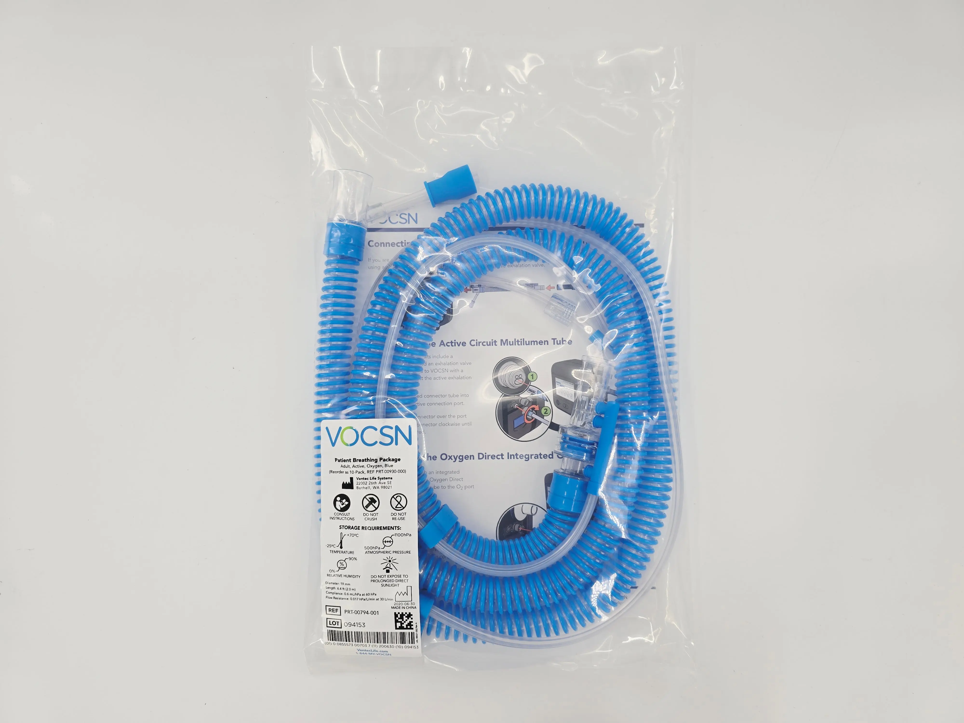 Ventec PRT-00794-001 VOCSN Patient Breathing Package Adult, Active, Oxygen, Blue 19mm x 6.4 ft. - Image 2
