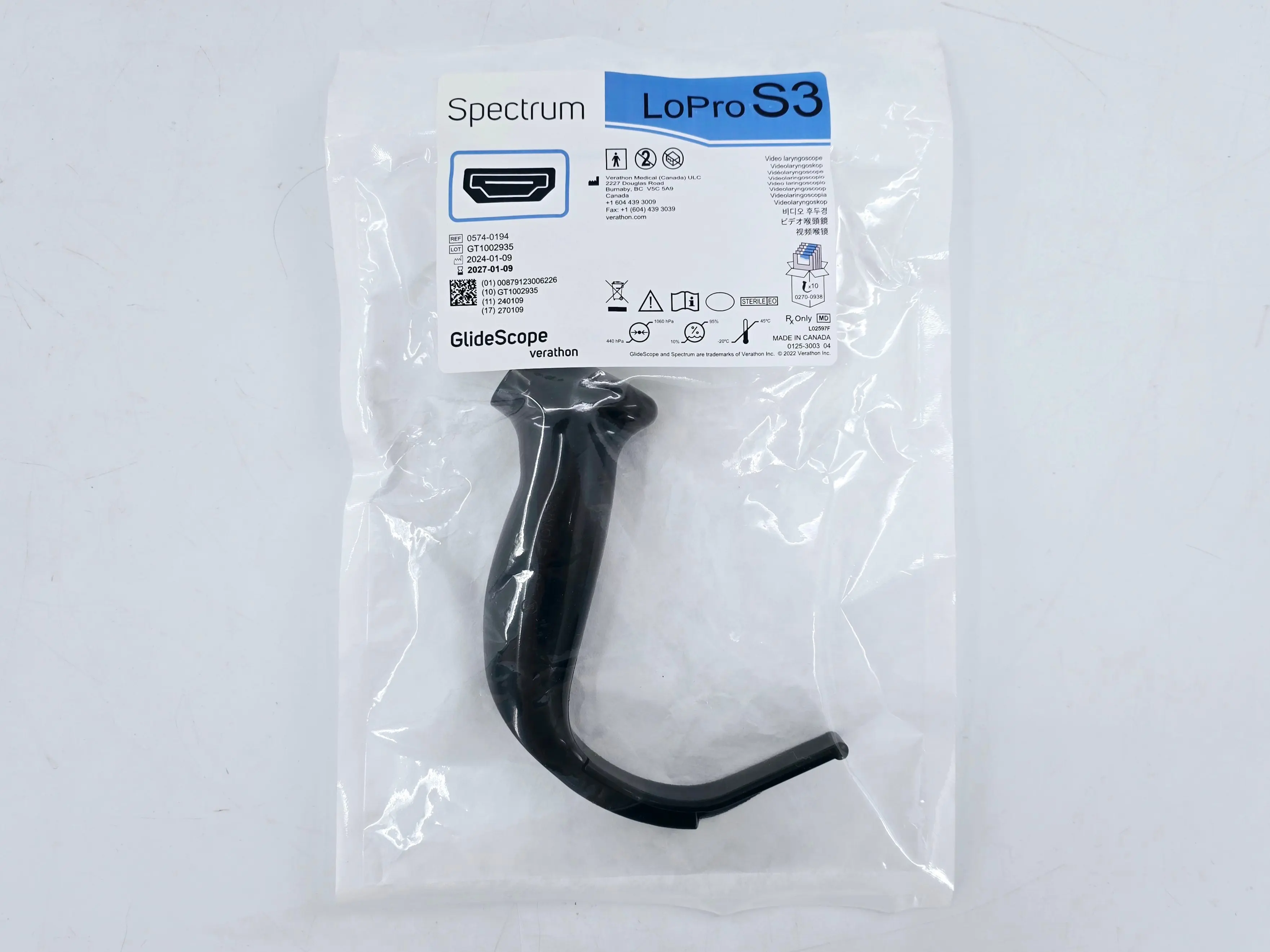 Verathon 0574-0194 Spectrum GlideScope LoPro S3 Video Laryngoscope Blade - Image 2
