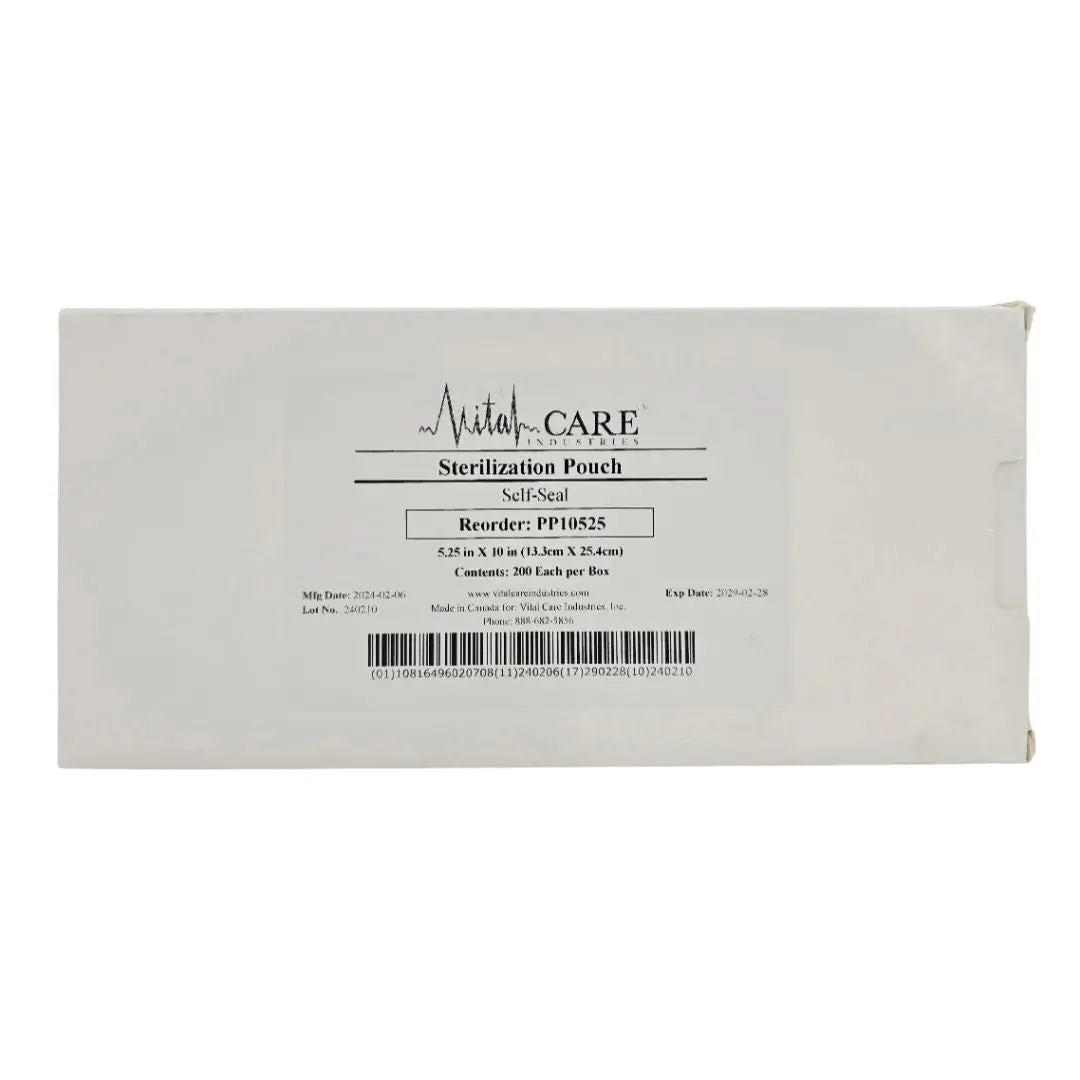 Vital Care Industries PP10525 Sterilization Pouch Self-Seal 5-1/4" x 10" BX/200