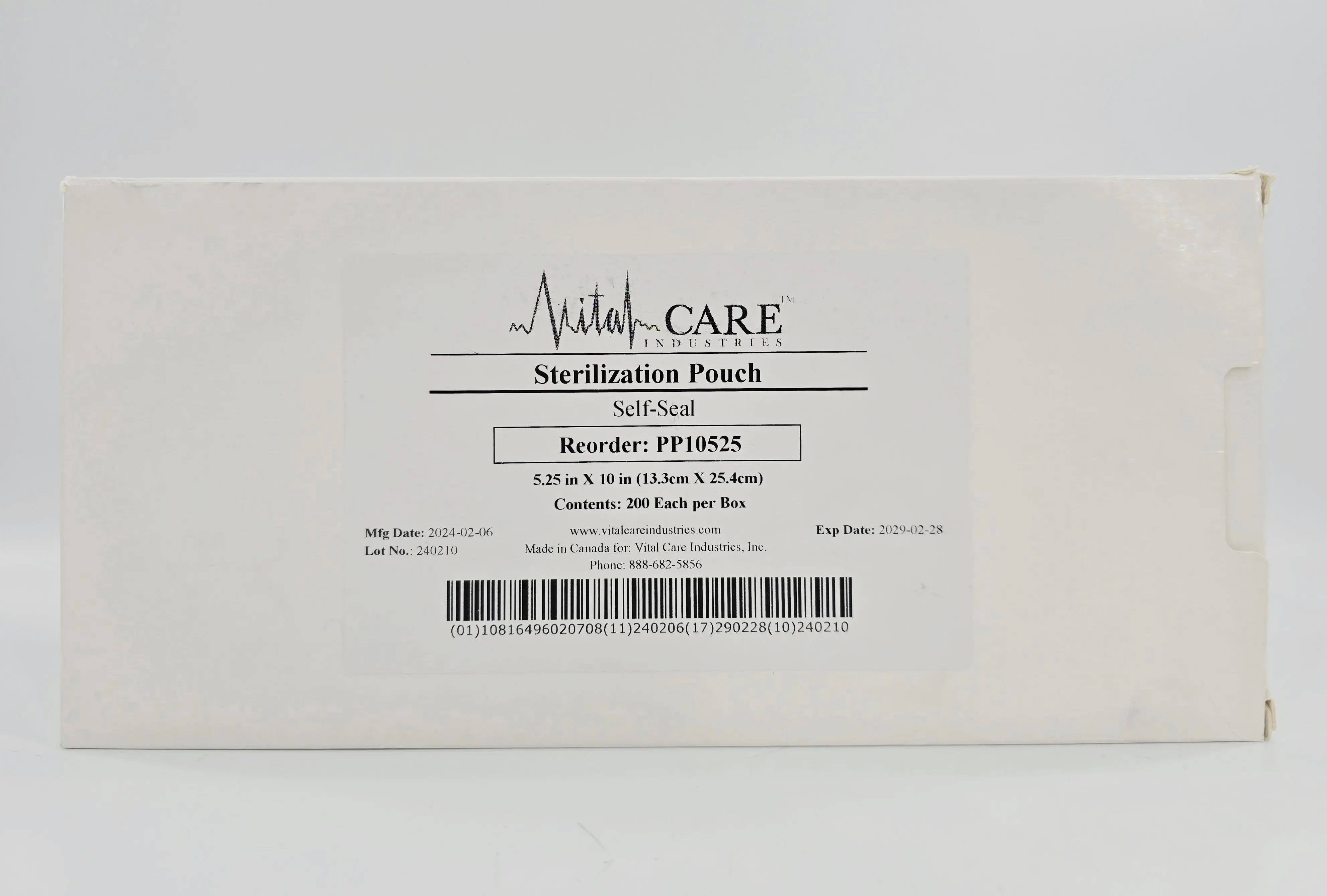 Vital Care Industries PP10525 Sterilization Pouch Self-Seal 5-1/4" x 10" BX/200 - Image 2