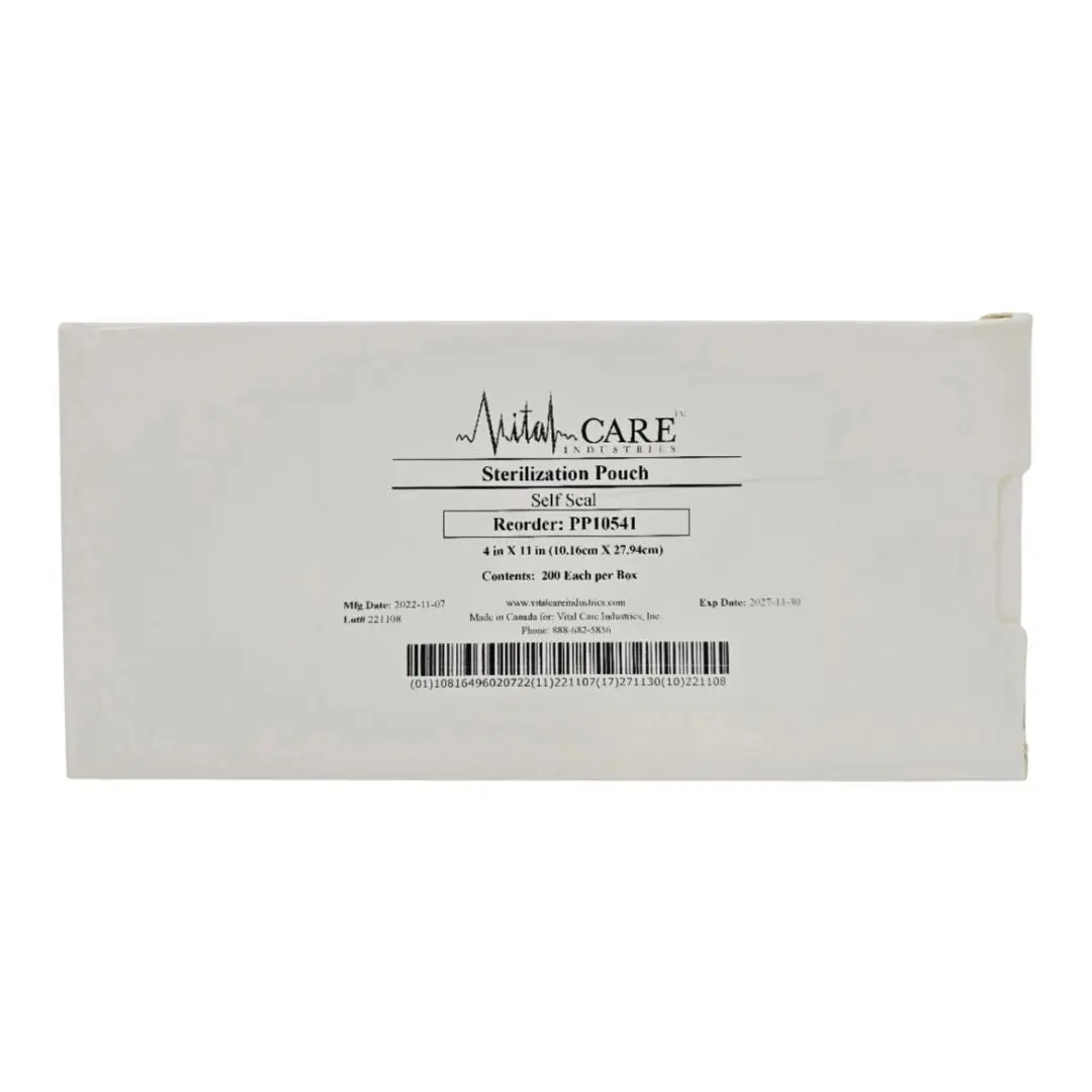 Vital Care Industries PP10541 Sterilization Pouch Self-Seal 4" x 11" BX/200