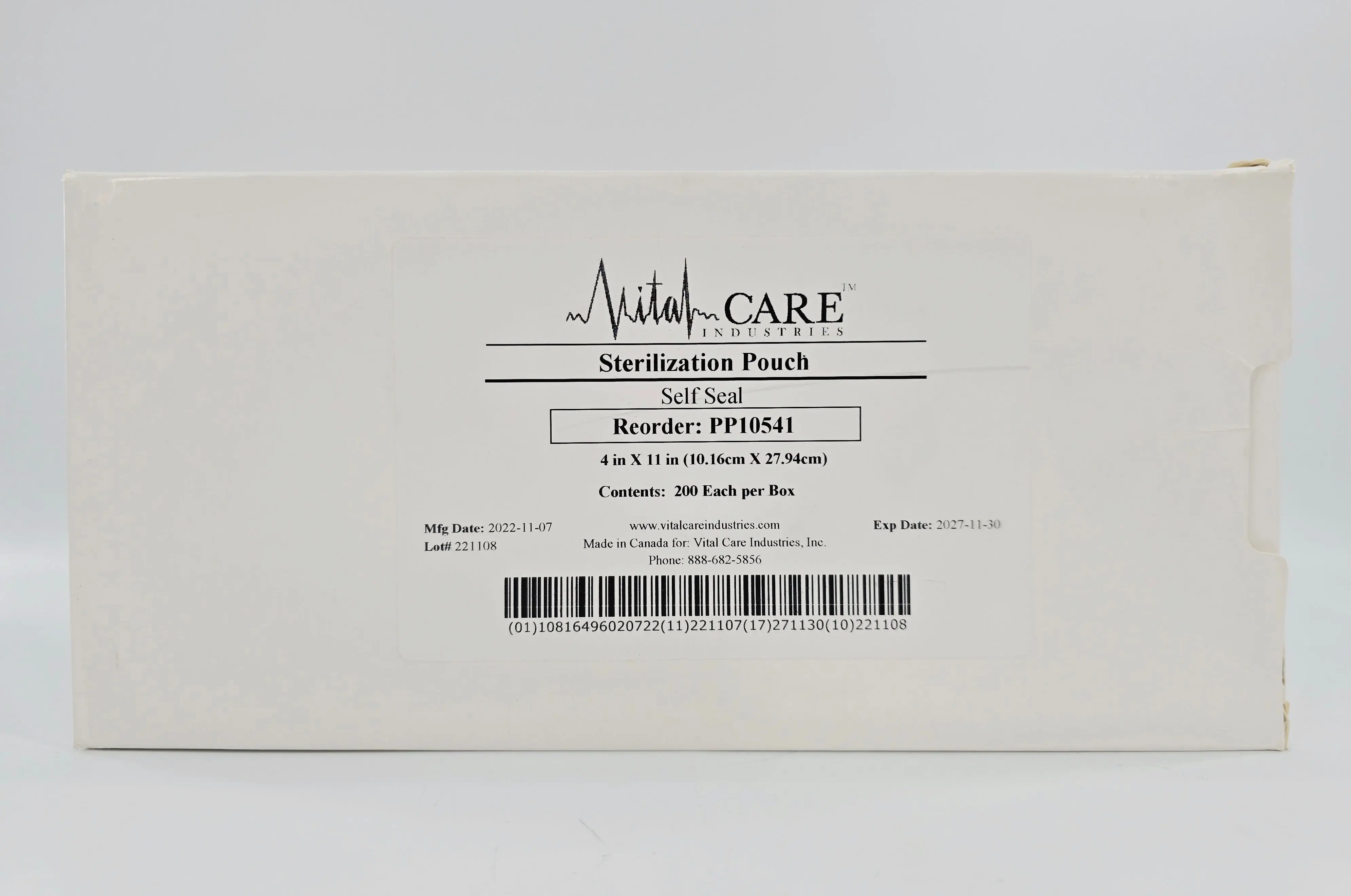 Vital Care Industries PP10541 Sterilization Pouch Self-Seal 4" x 11" BX/200 - Image 2