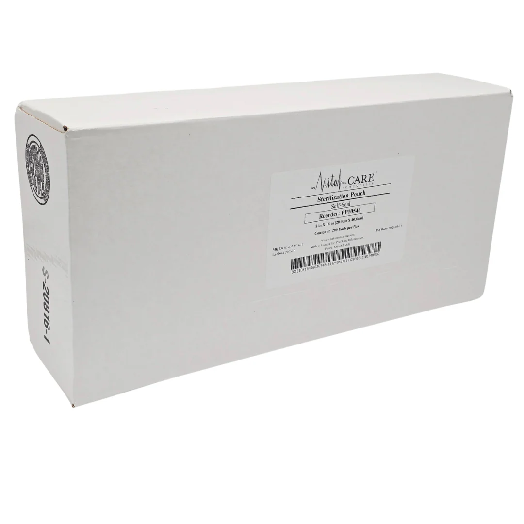 Vital Care Industries PP10546 Sterilization Pouches 8x16  Box of 200 New Sealed