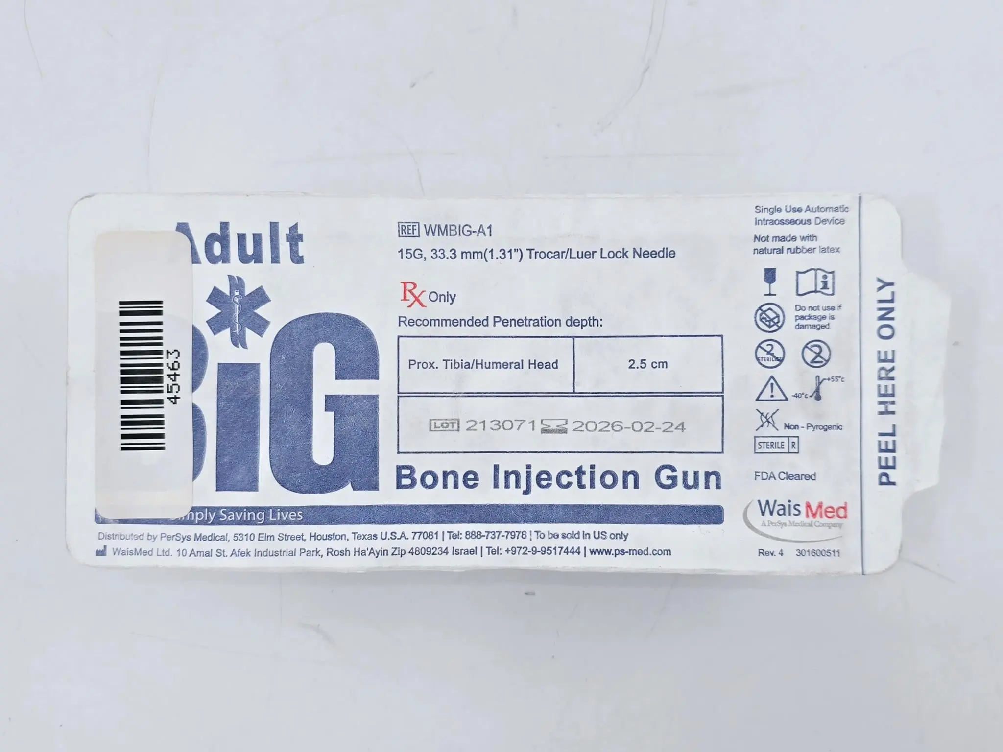 WaisMed WMBIGA1 Adult Big Bone Injection Gun 15G 33.3mm Luer Lock - Image 2