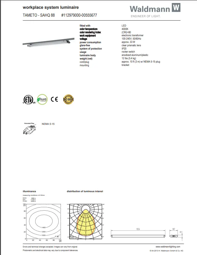 Waldmann Tameto LED, 33W LED, 100-240V (49.5") - Image 5