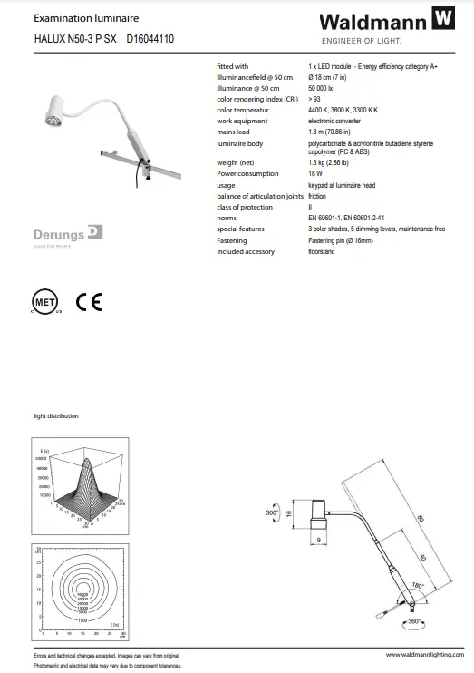 Waldmann HALUX LED N50 Exam Light-3 P SX, Color Changing, Dimming, Gooseneck - Roller Stand - Image 4