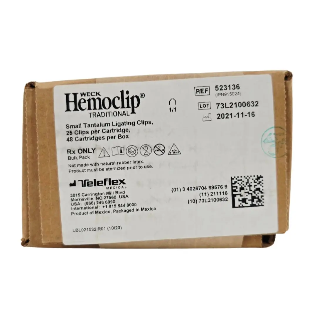 Weck 523136 Hemoclip Small Tantalum Ligating Clip 25 Clips/Cart BX/48
