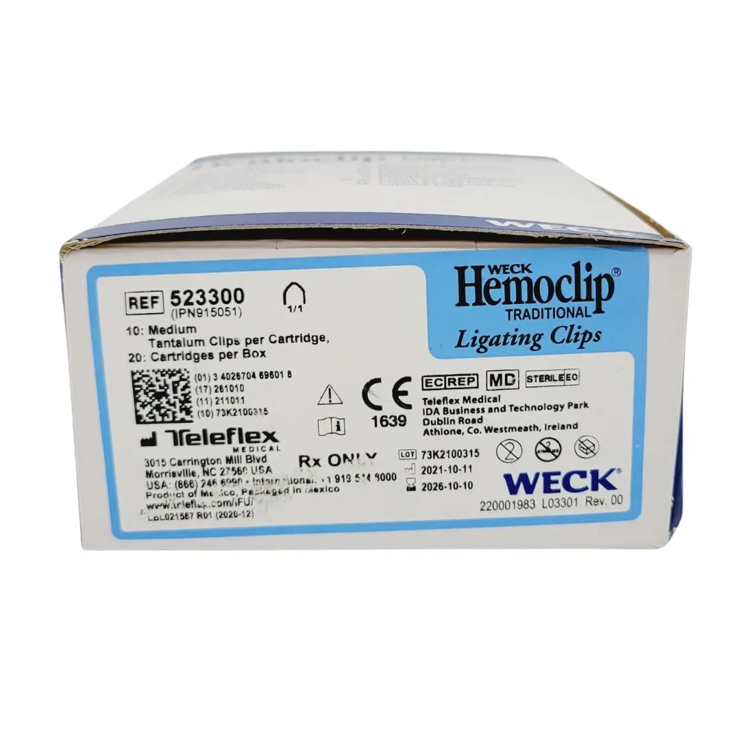 Weck 523300 Hemoclip Ligating Clips Traditional Style Blue Medium Box of 20 - Image 2