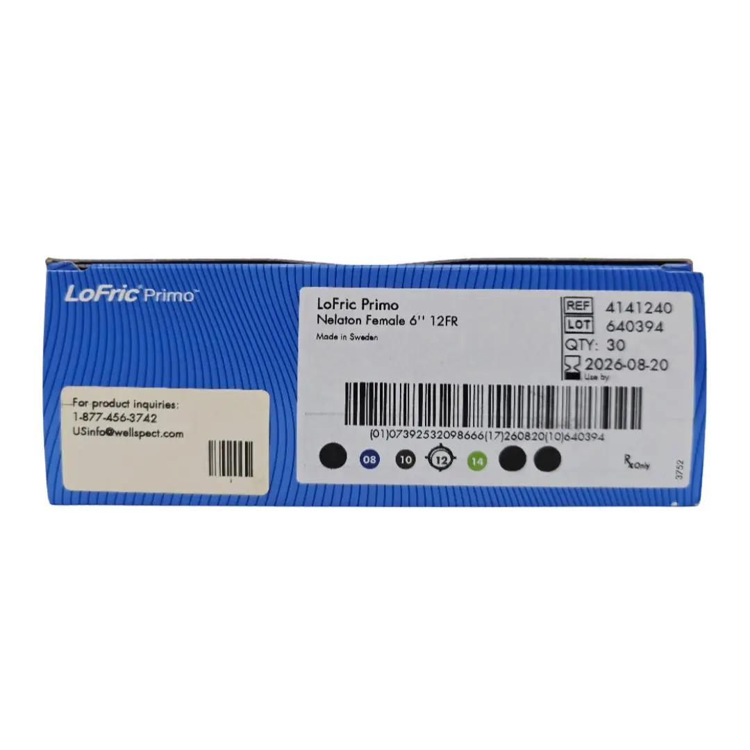 Wellspect 4141240 LoFric Primo Urethral Catheter Straight Tip Hydrophilic Coated PVC Nelaton Female 6" 12FR BX/30