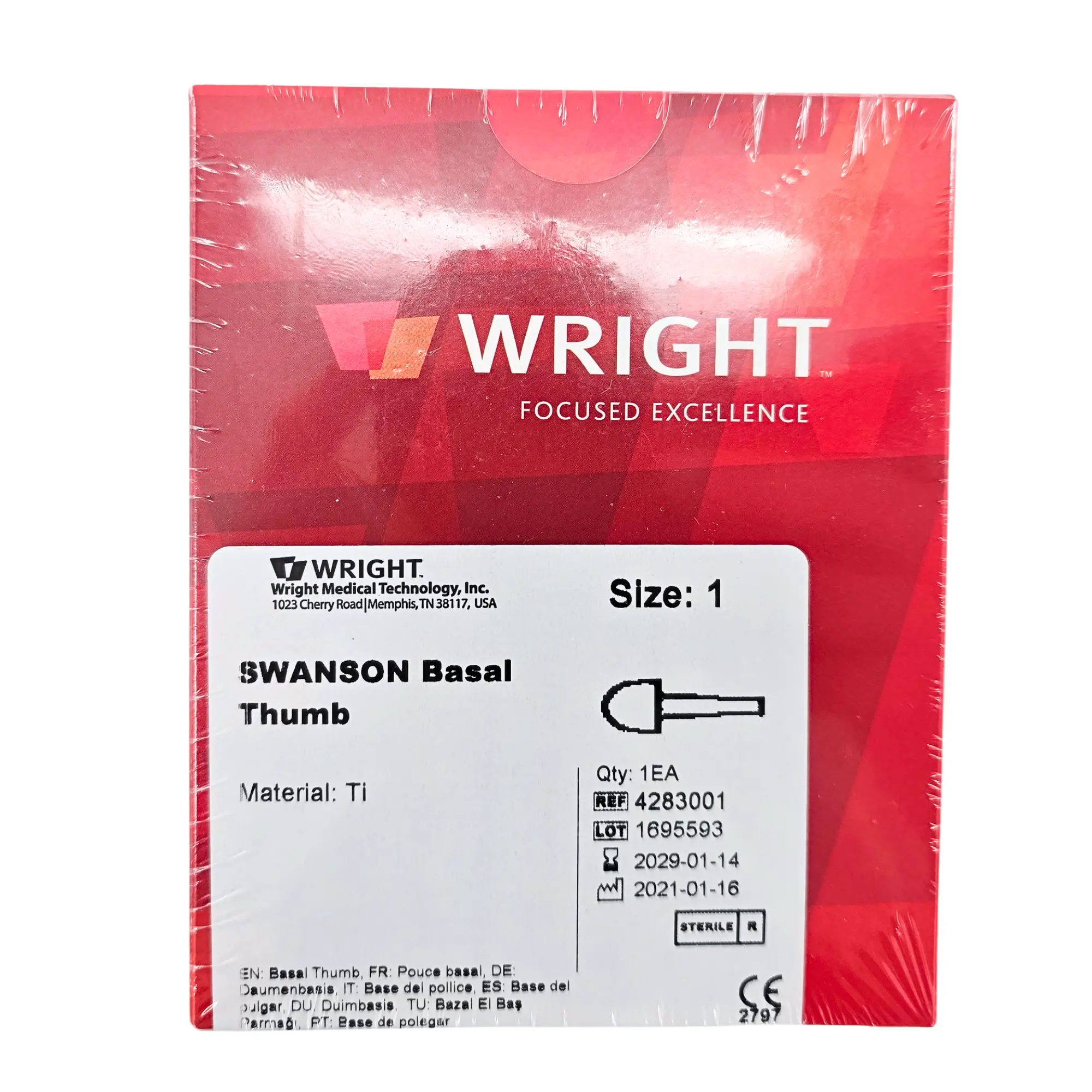 Wright Swanson Basal Thumb Implant 4283001, Size 1, Silicone Arthroplasty - Image 2