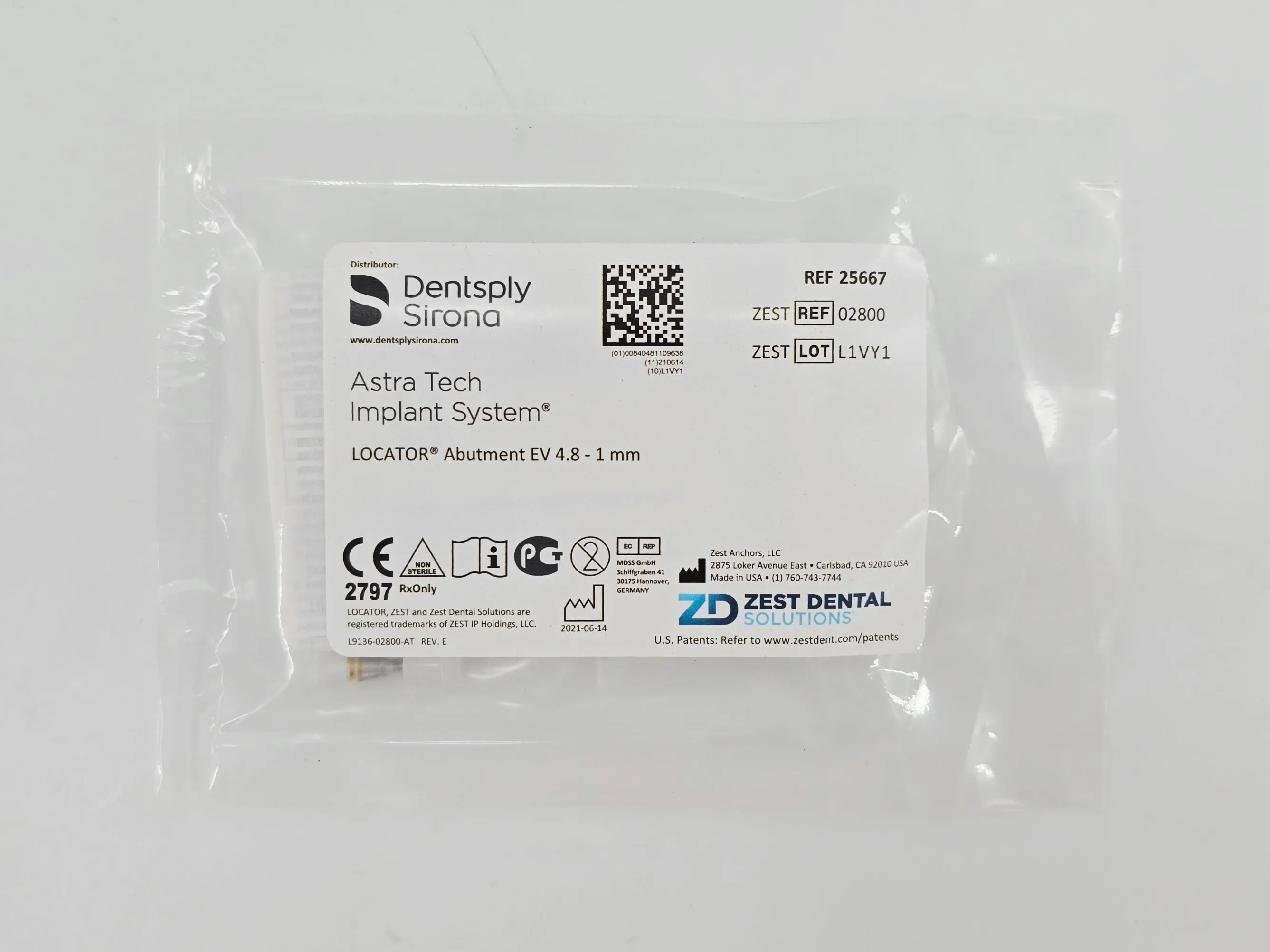 Zest Anchors 02800 LOCATOR Abutement EV 4.8 1mm Dentsply Sirona Astra Tech Implant System - Image 2