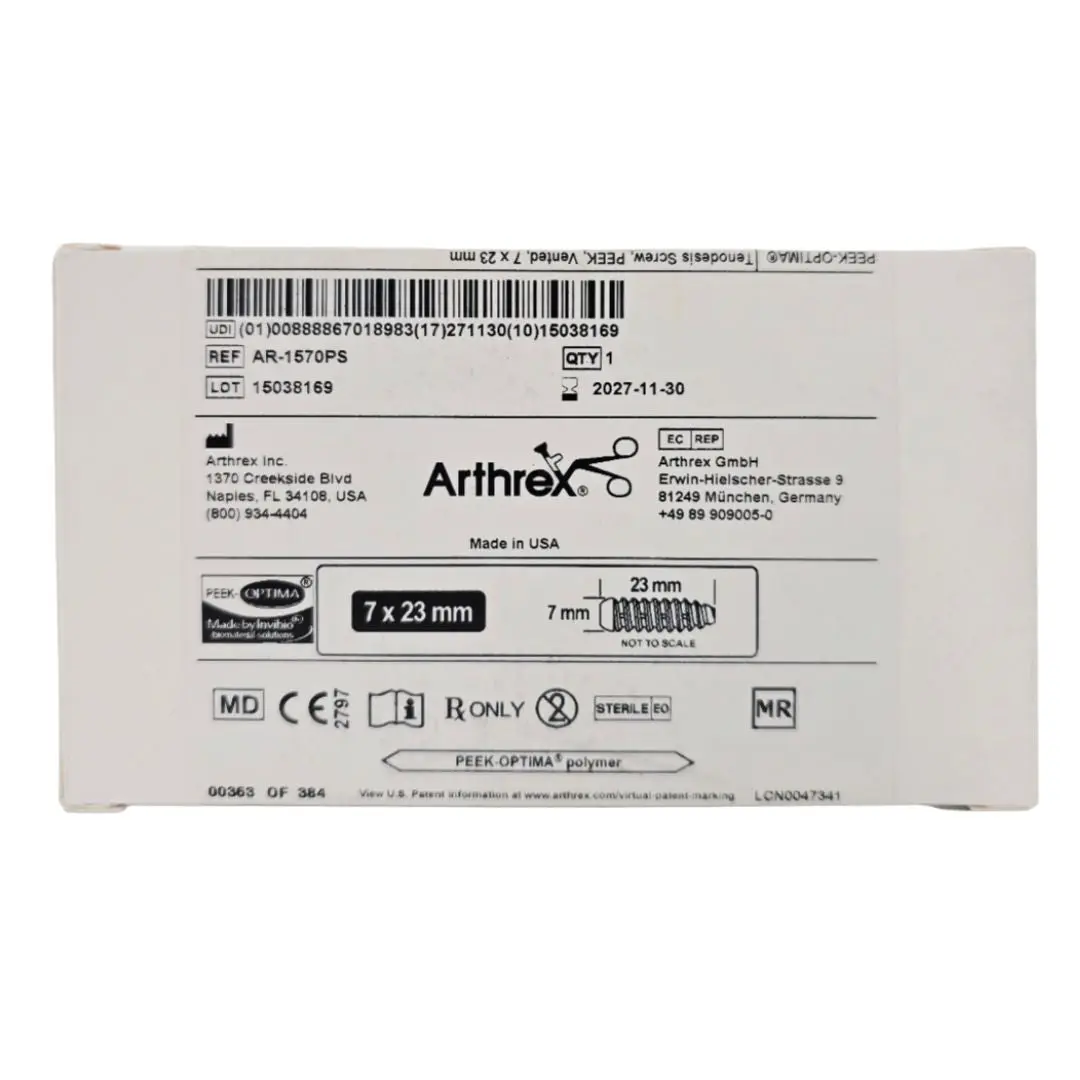 Arthrex AR-1570PS Tendonesis Screw, PEEK, Vented, 7 x 23mm