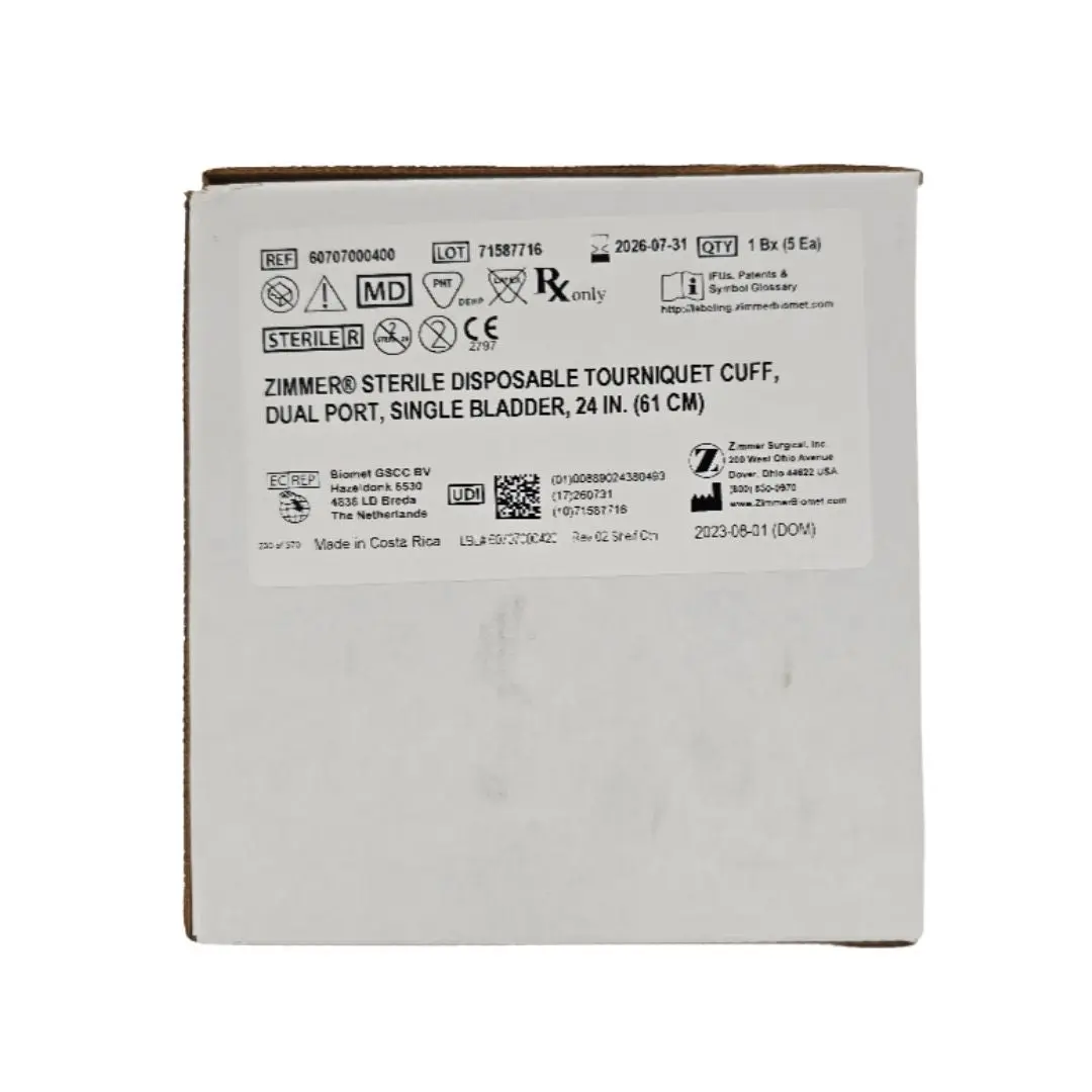 Zimmer 60707000400 Disposable Tourniquet Cuff Dual Port Single Bladder 24" BX/5