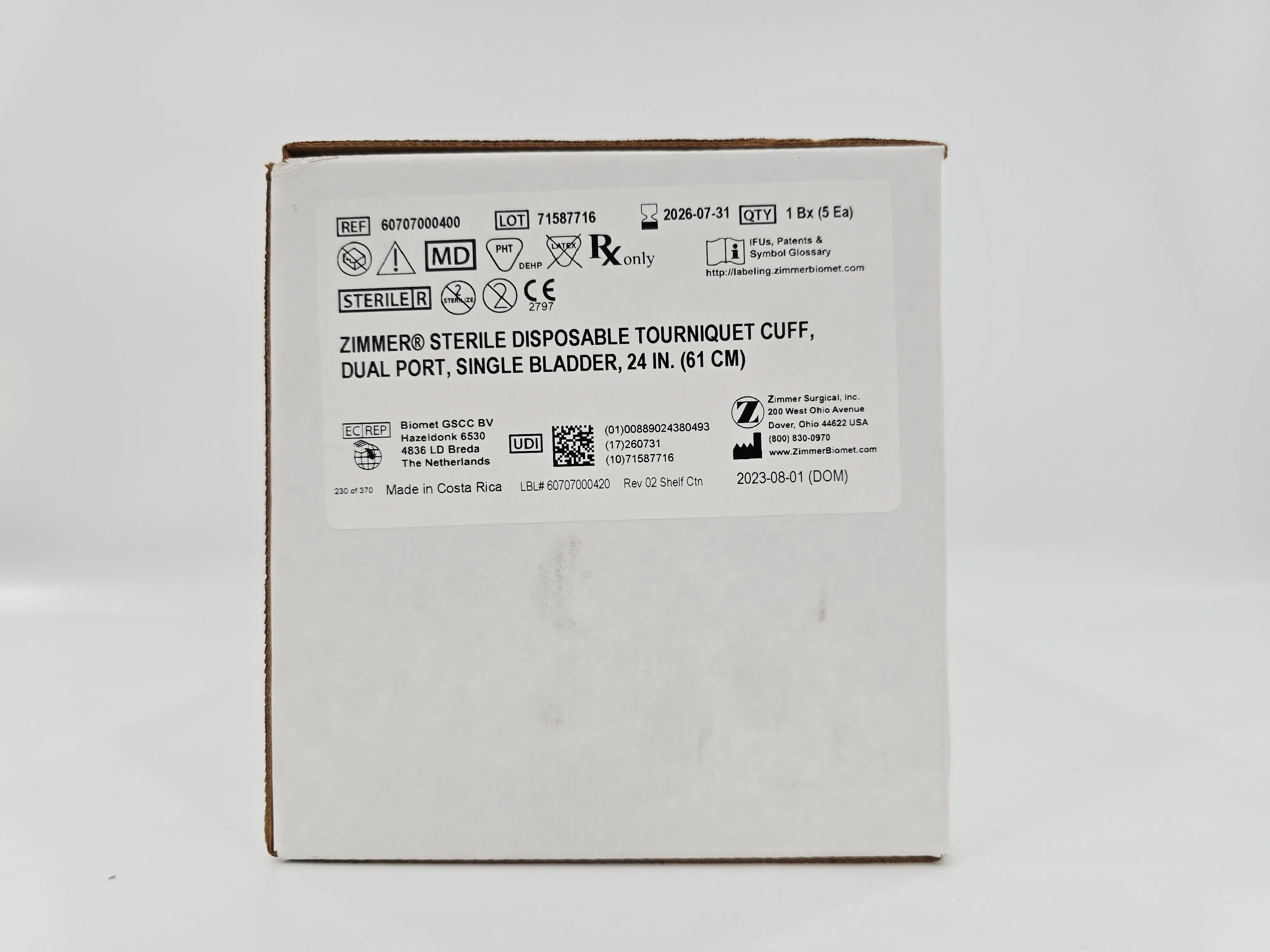 Zimmer 60707000400 Disposable Tourniquet Cuff Dual Port Single Bladder 24" BX/5 - Image 2