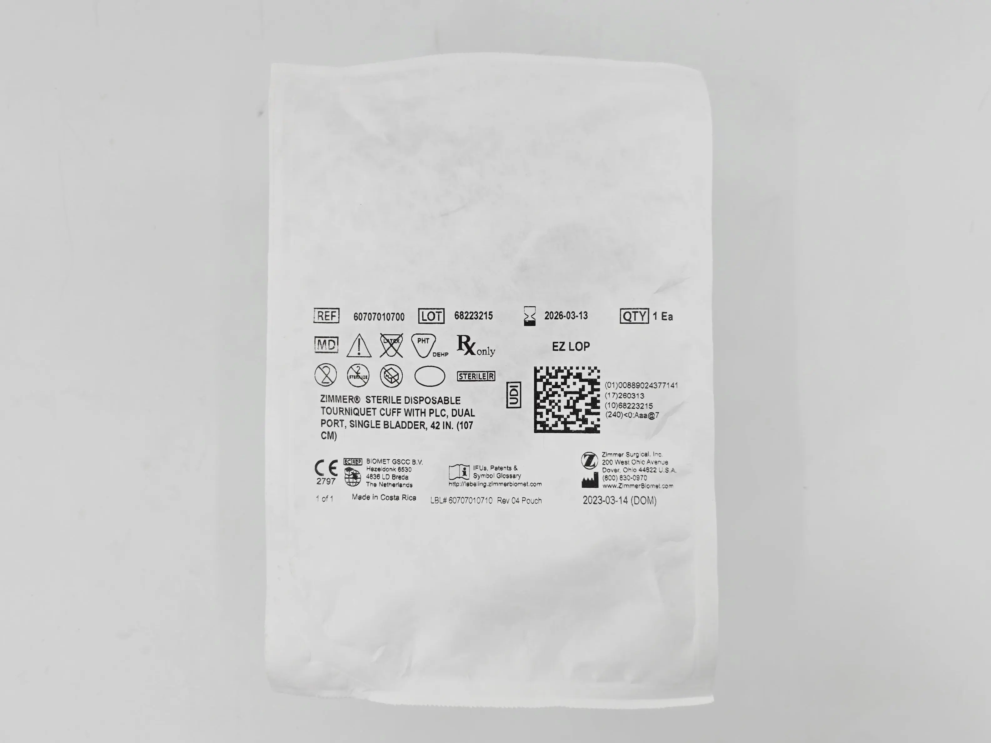 Zimmer 60707010400 Sterile Disposable Tourniquet Cuff Dual Port Single Bladder 24" 1/EA - Image 2