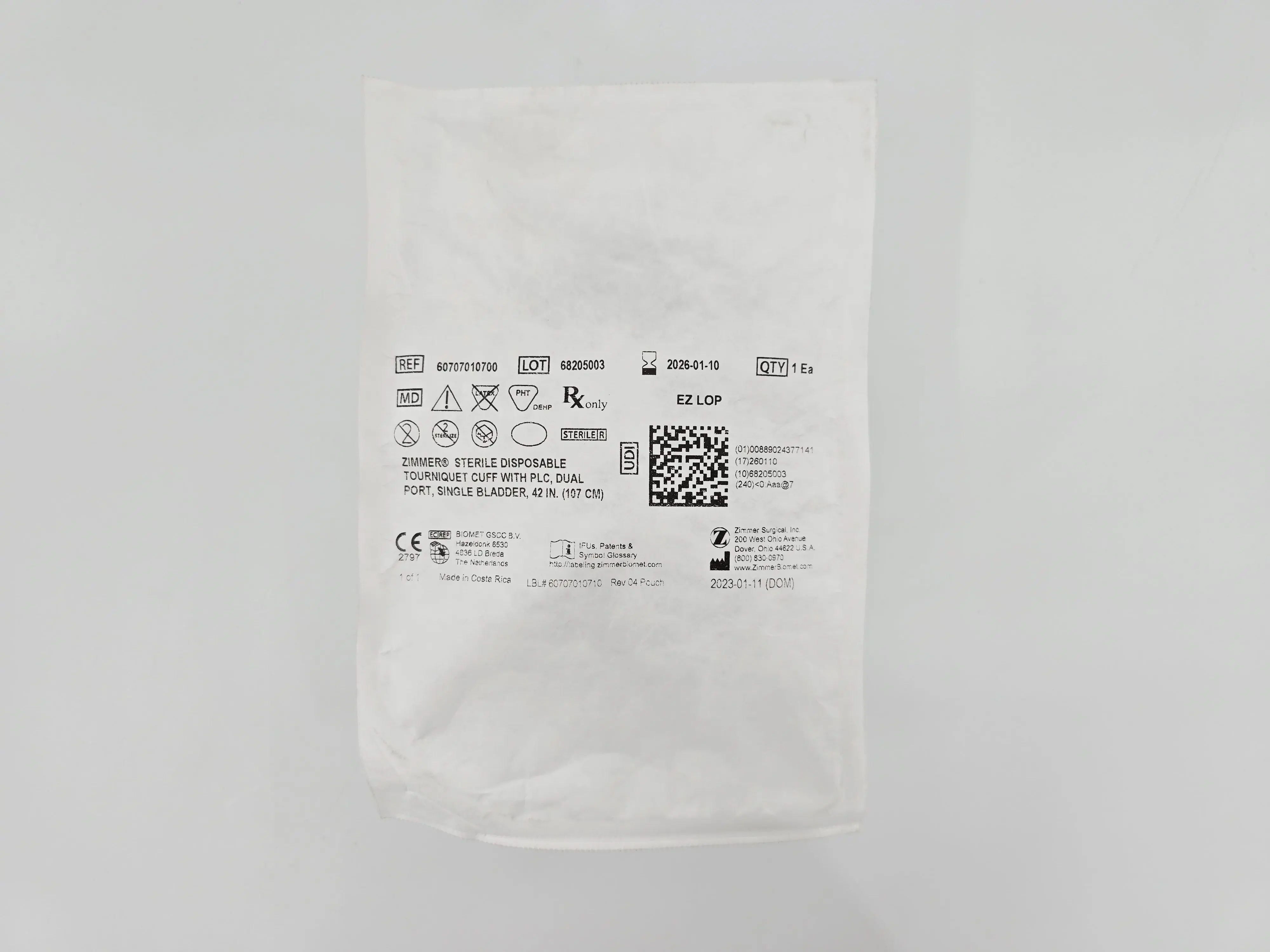 Zimmer 60707010700 Disposable Tourniquet Cuff Dual Port Single Bladder 42" - Image 2