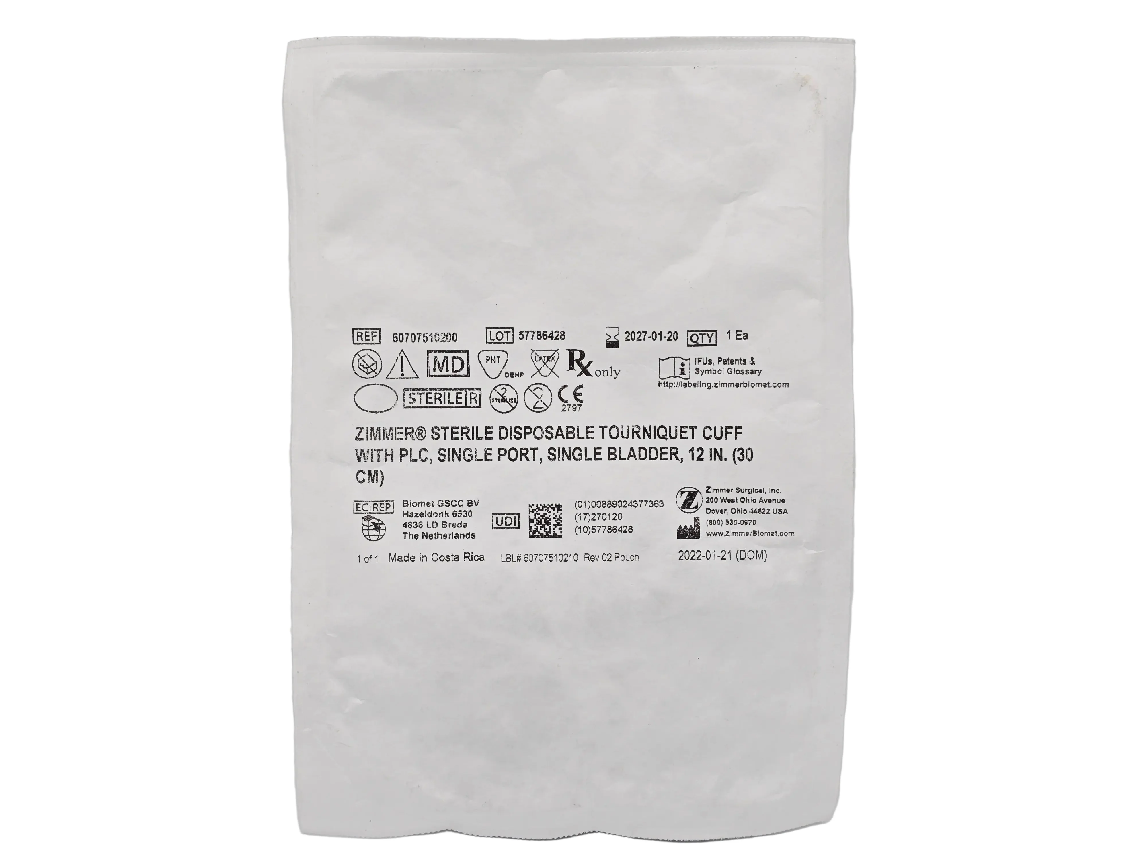 Zimmer 60707510200 Sterile Disposable Tourniquet Cuff 12 Inches