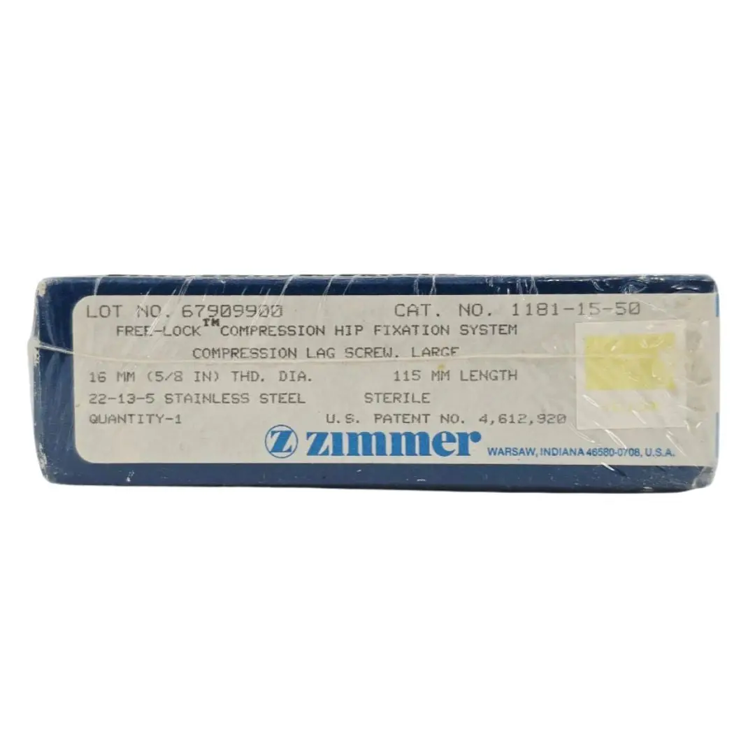 Zimmer Biomet 1181-15-50 Free-Lock Femoral Fixation System Compression Lag Screw Large 16mm 115mm Length BX/1