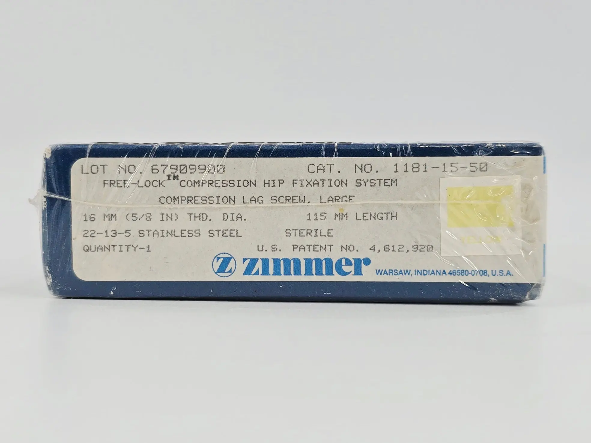 Zimmer Biomet 1181-15-50 Free-Lock Femoral Fixation System Compression Lag Screw Large 16mm 115mm Length BX/1 - Image 2