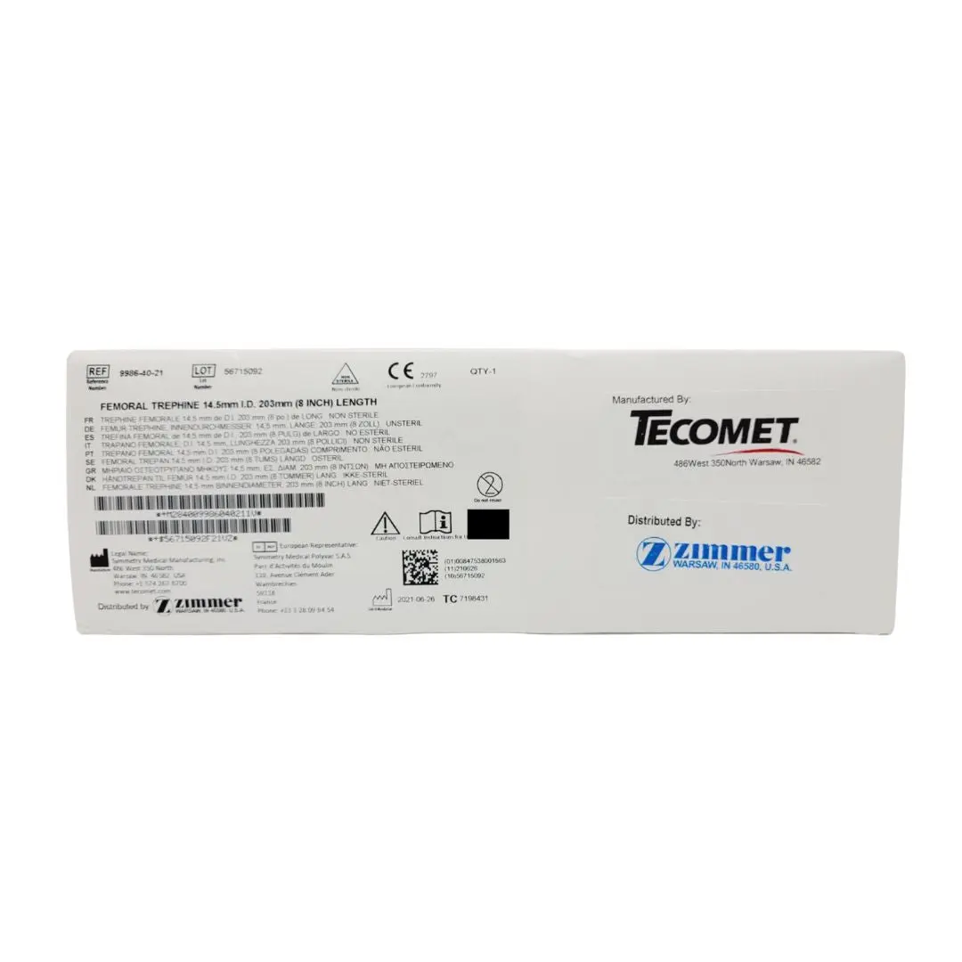 Zimmer Tecomet 9986-40-21 Femoral Trephine 14.5mm 203mm Length